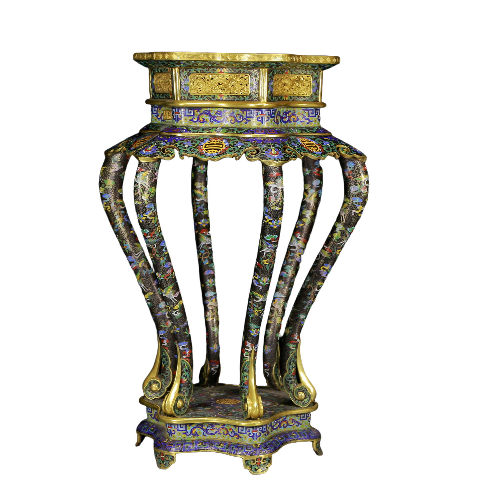 A Pair of Huge Cloisonne Auspicious Cloud and Crane Pattern Stools - 7