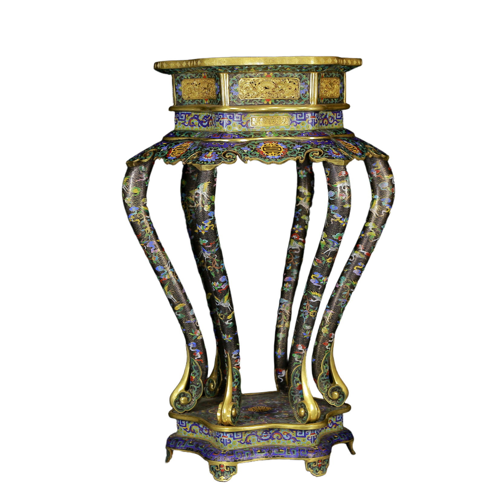A Pair of Huge Cloisonne Auspicious Cloud and Crane Pattern Stools - 8