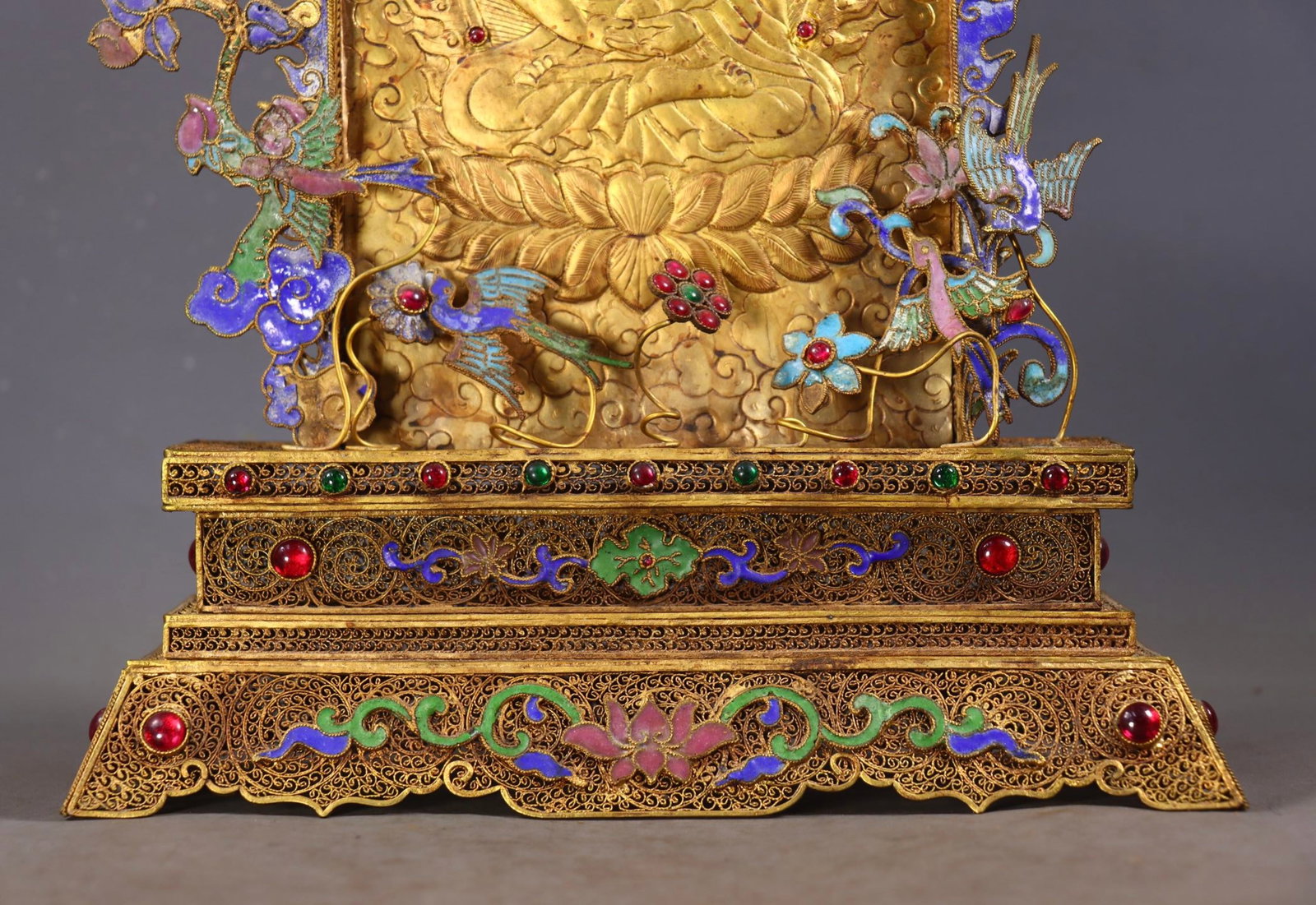 A Rare Filigree and Gilding Buddha Statue Pattern Table Screen,Inlaid Gems - 8