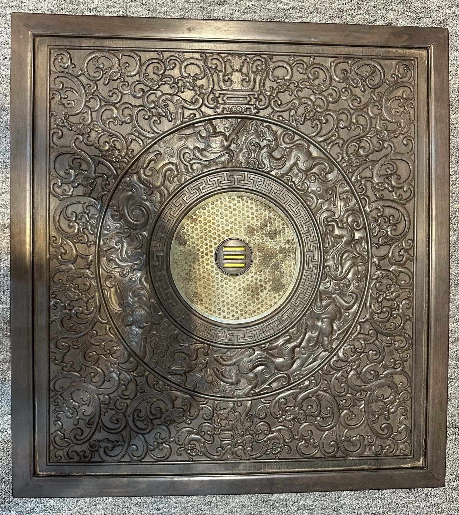 A Huge Zitanwood Inlaid White Jade Dragon Pattern Ornament,Inlaid Crystal Seal - 6