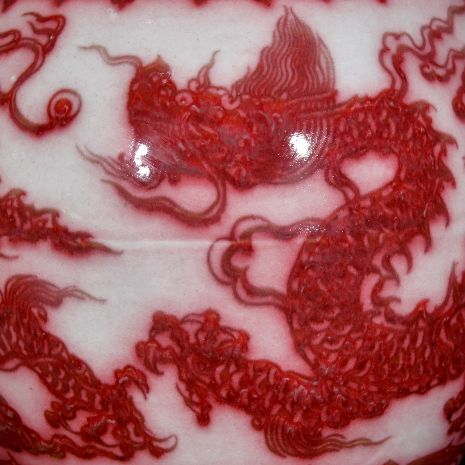 A Huge Underglaze-Red Auspicious Cloud and Dragon Pattern Beast-Ears Vase - 4