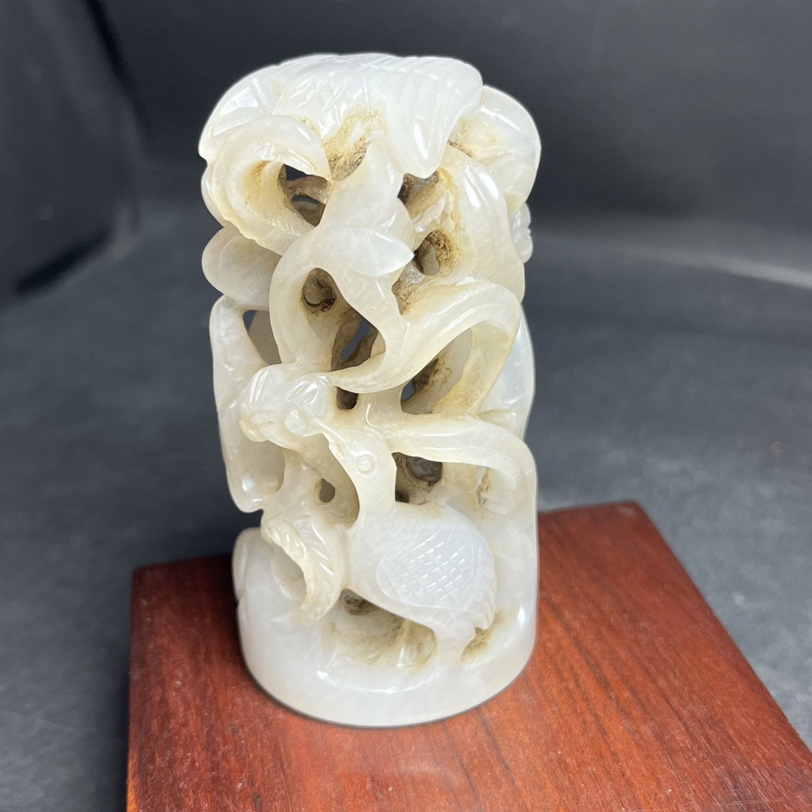 An Exquisite White Jade Hollow Deer and Crane Pattern Ornament - 5