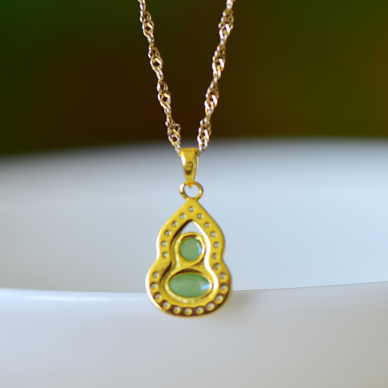 An Exquisite Sterling Silver-Gold Plated Inlaid White Jade Pendant - 5
