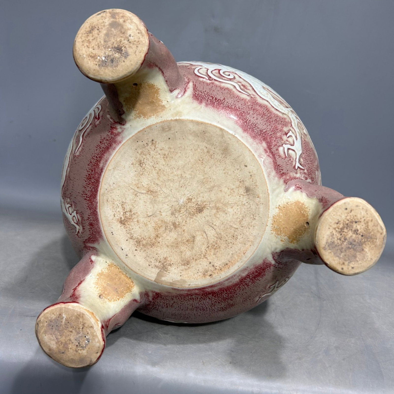 A Rare Underglaze-Red Auspicious Cloud and Dragon Pattern Double-Ears Tripod Censer - 7
