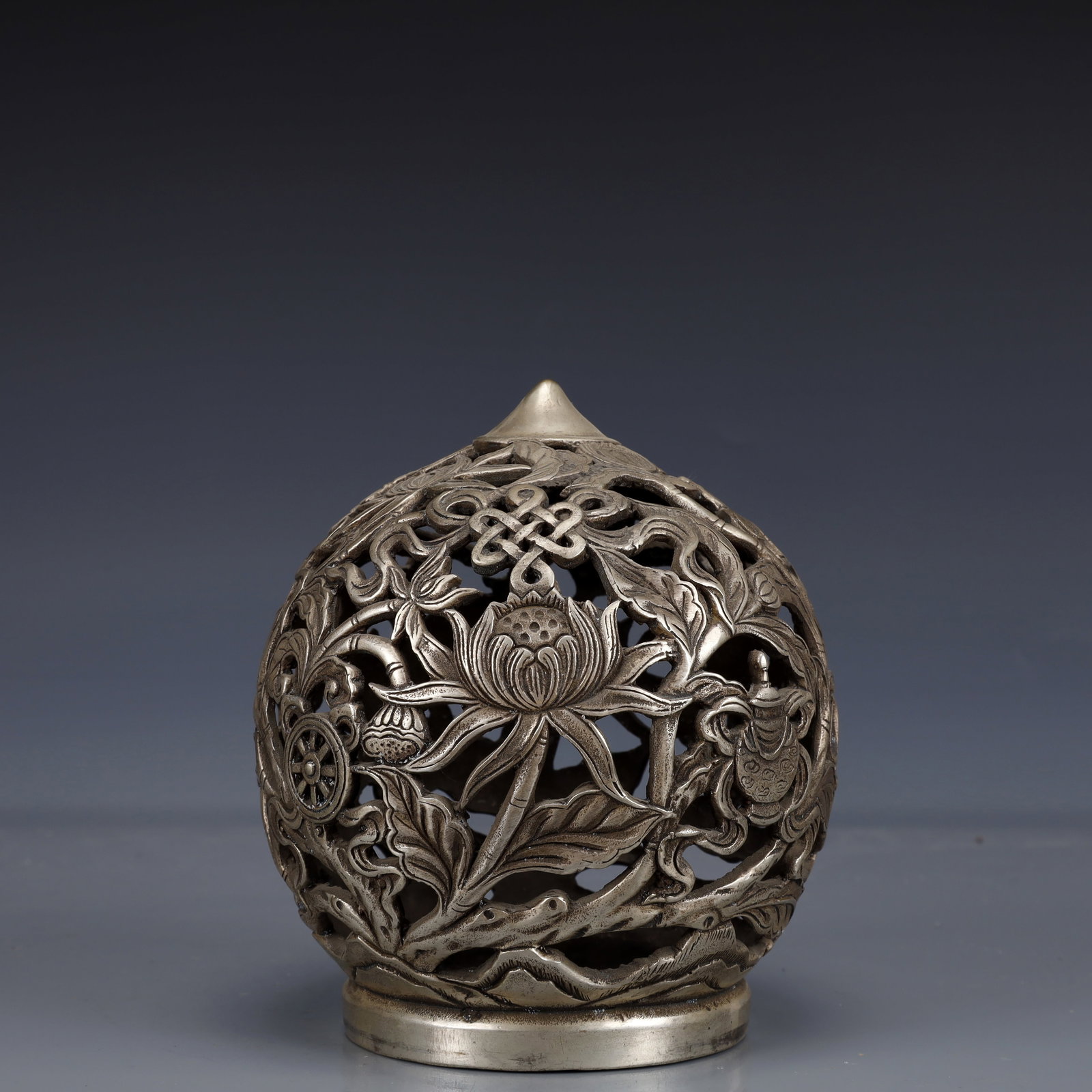 An Exquisite Silver-Plated Bronze Eight Treasures Pattern Censer - 8