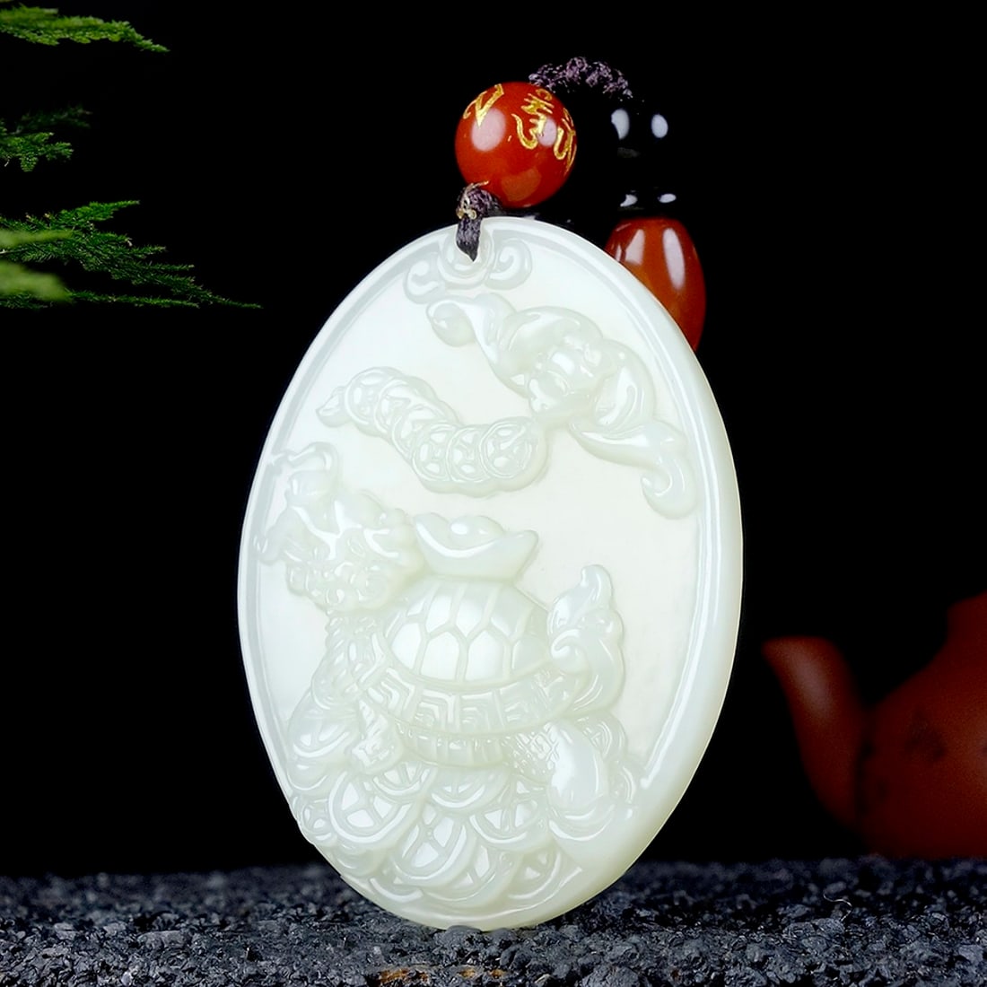 An Exquisite White Jade Dragon-Turtle Pendant - 2