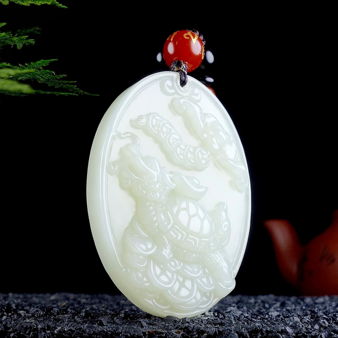 An Exquisite White Jade Dragon-Turtle Pendant - 3