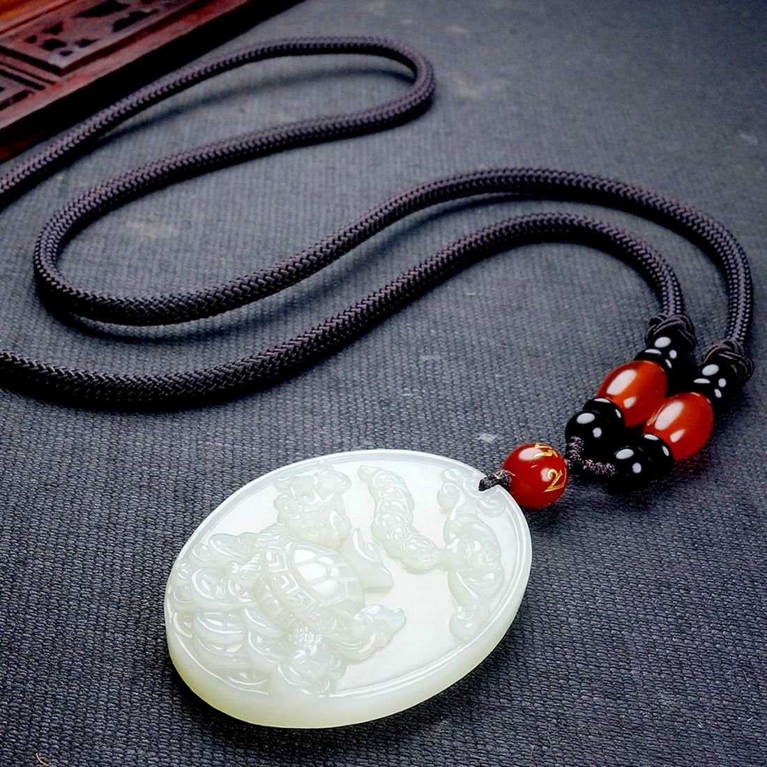 An Exquisite White Jade Dragon-Turtle Pendant - 6