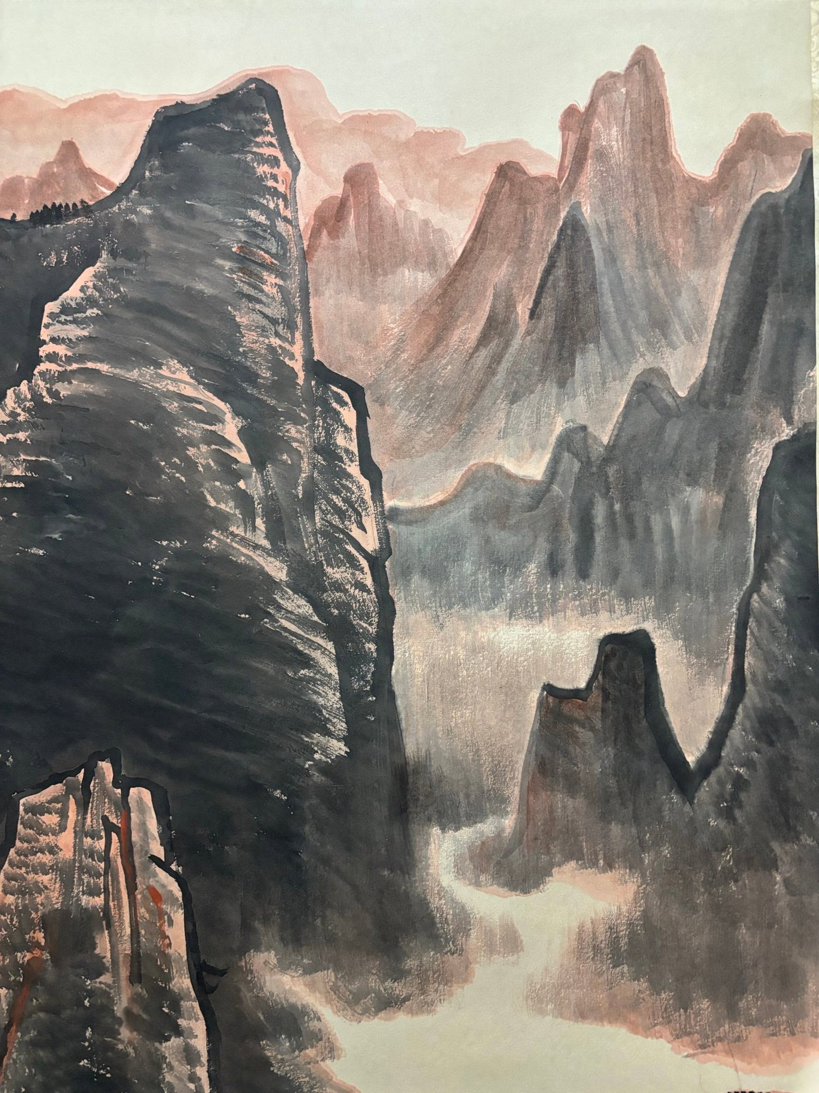 A Chinese Vertical Scroll Ink Painting of Landscape and Figure on Paper,Li Keran - 3