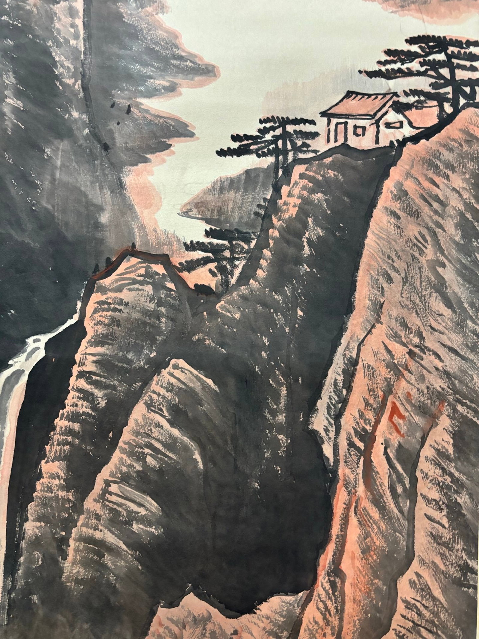 A Chinese Vertical Scroll Ink Painting of Landscape and Figure on Paper,Li Keran - 6