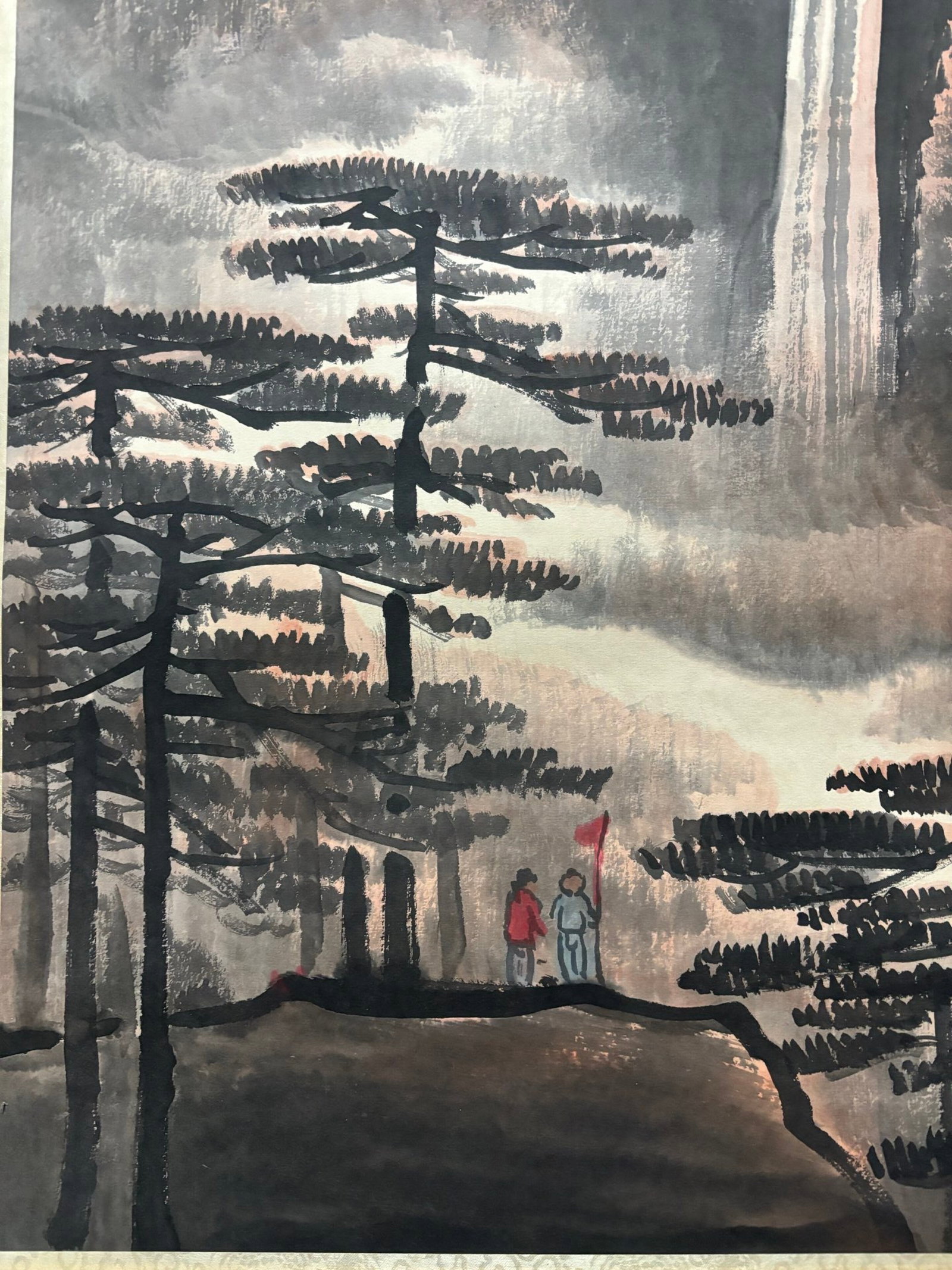 A Chinese Vertical Scroll Ink Painting of Landscape and Figure on Paper,Li Keran - 7