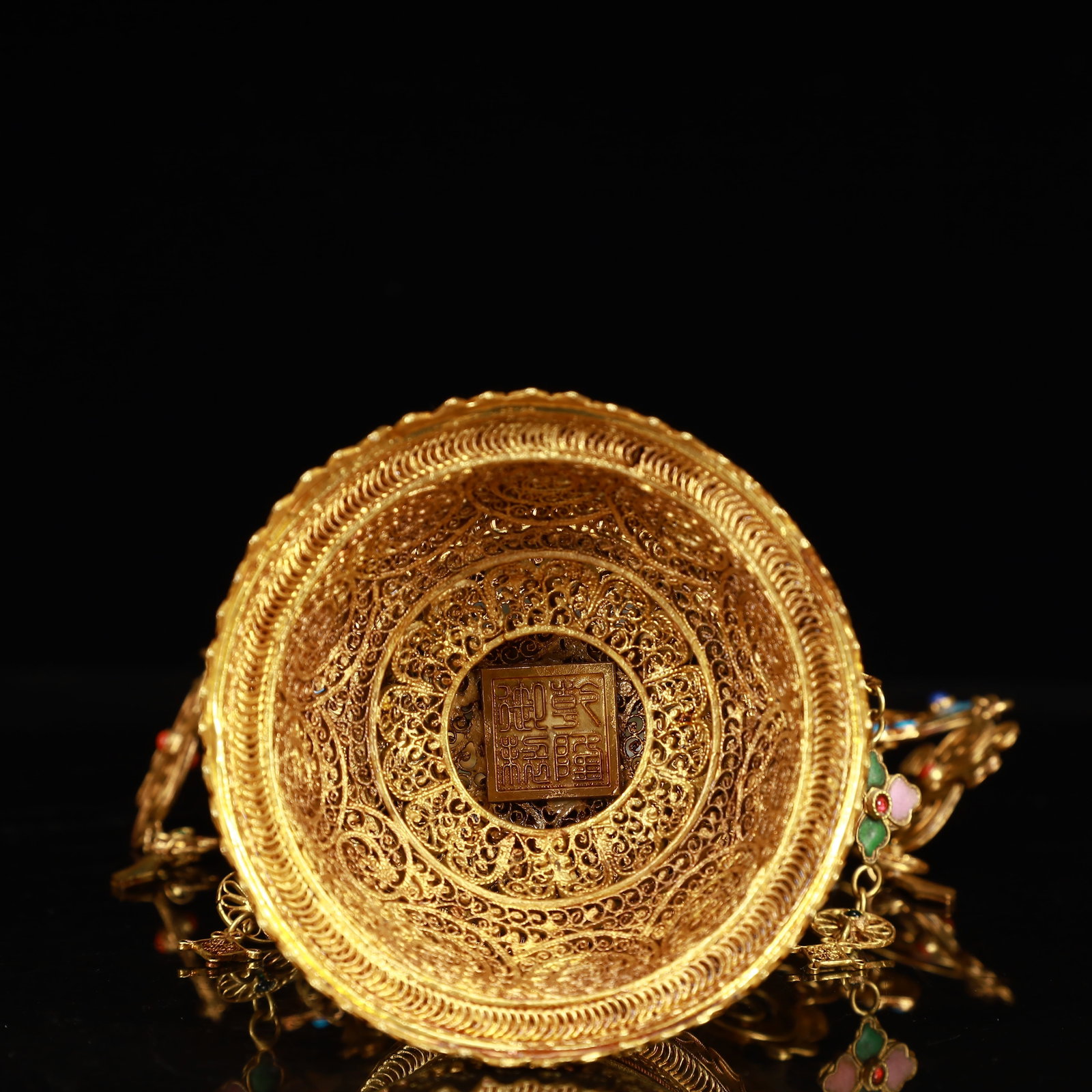 An Exquisite Filigree and Gilding Inlaid White Jade Statue of Avalokitesvara,Inlaid Gems - 10