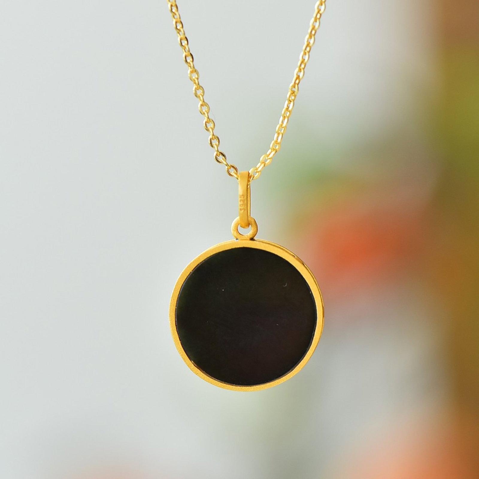 An Exquisite Sterling Silver-Gold Plated Inlaid Black Jade Pendant - 5