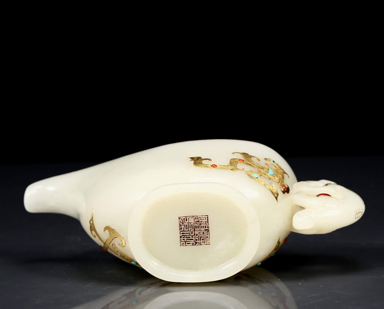 An Exquisite White Jade Inlaid Turquoise Dragon and Phoenix Pattern Goblet - 8