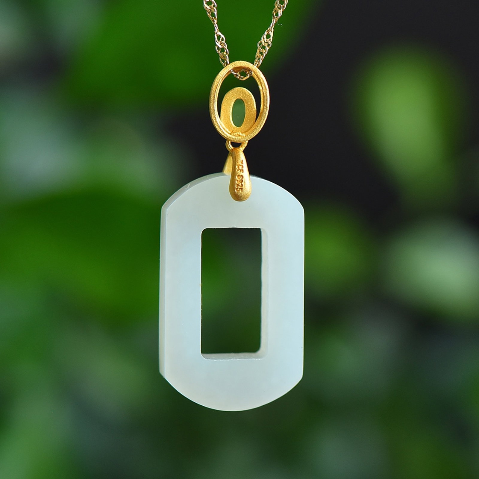 An Exquisite Sterling Silver-Gold Plated Inlaid White Jade Pendant,Inlaid Jasper - 5
