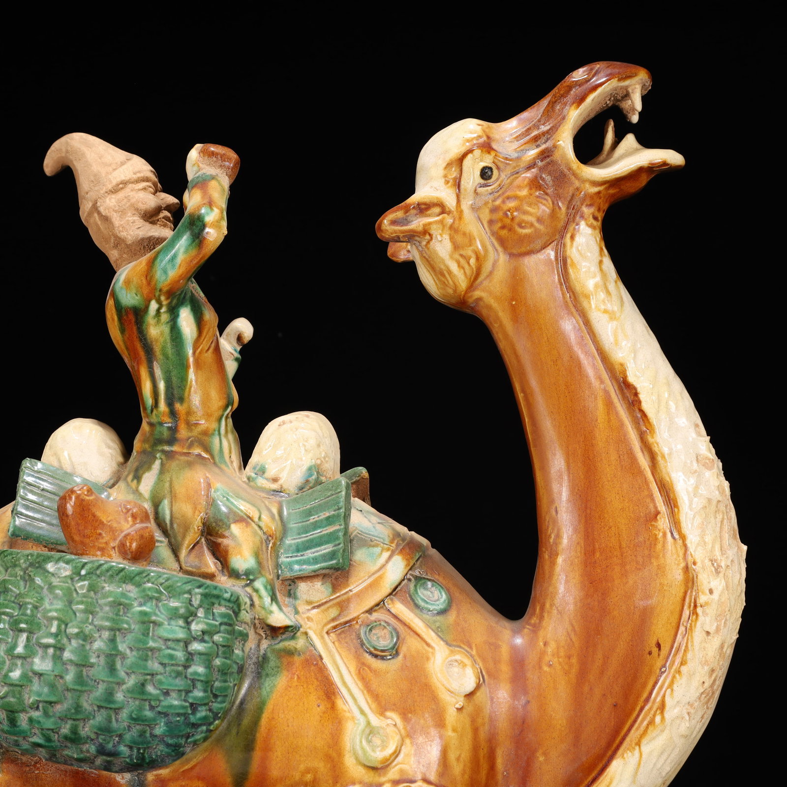 A Rare Tang Tri-Color Glazed Pottery Figure Riding Camel Ornament - 2