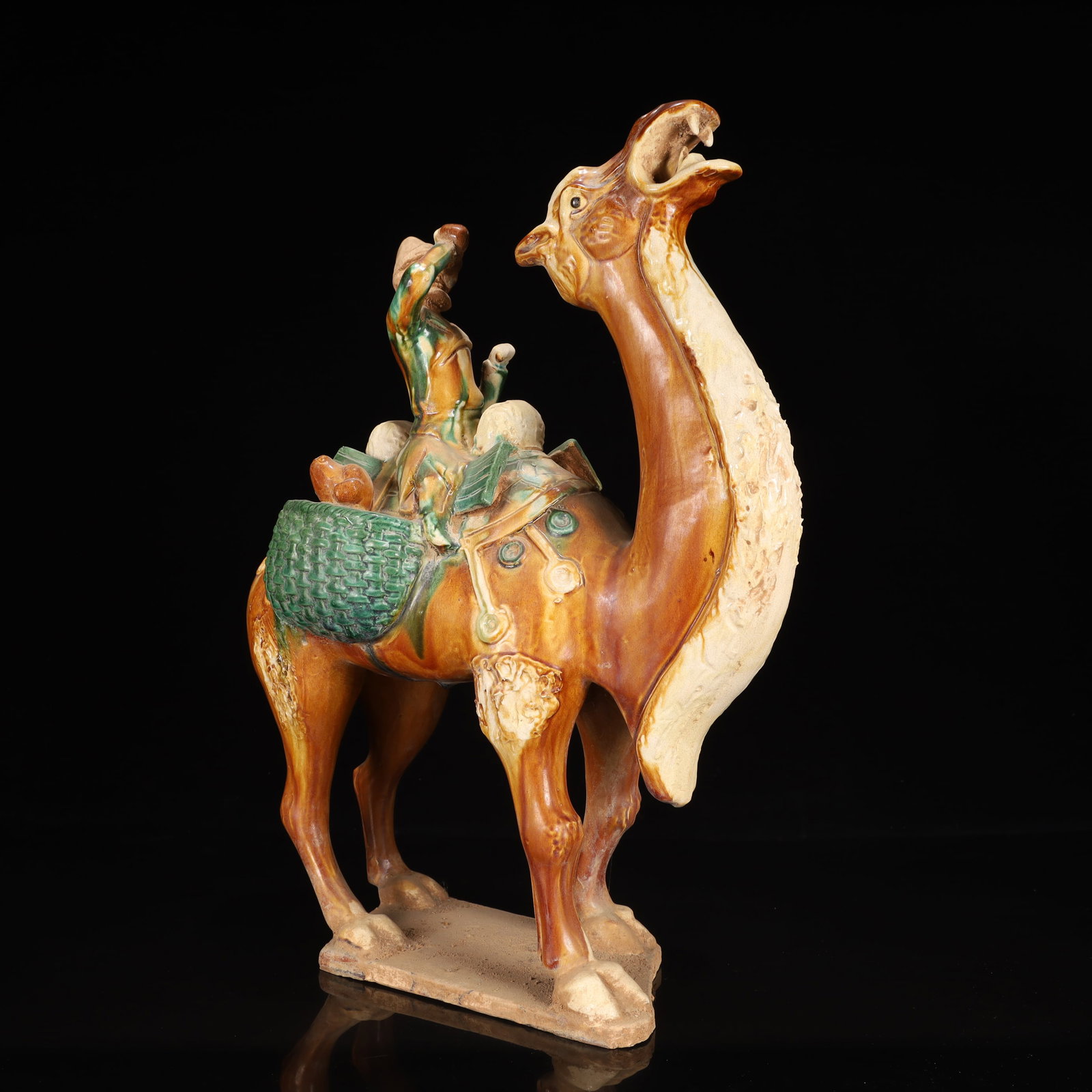 A Rare Tang Tri-Color Glazed Pottery Figure Riding Camel Ornament - 5