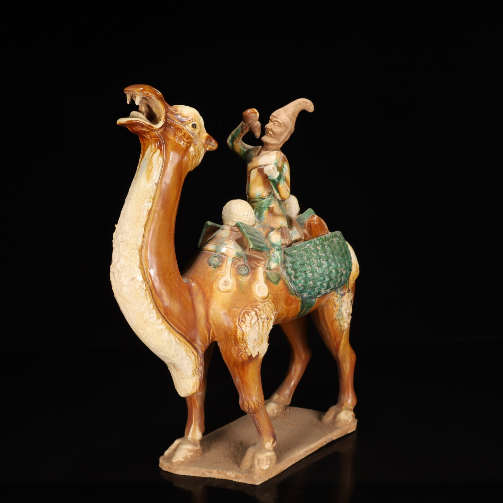 A Rare Tang Tri-Color Glazed Pottery Figure Riding Camel Ornament - 6