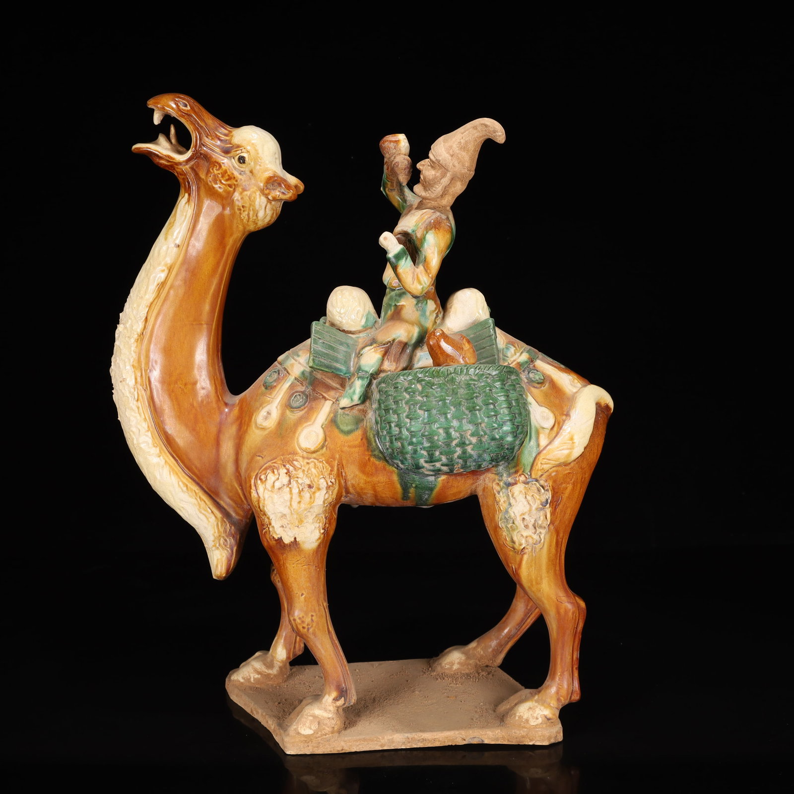 A Rare Tang Tri-Color Glazed Pottery Figure Riding Camel Ornament - 8