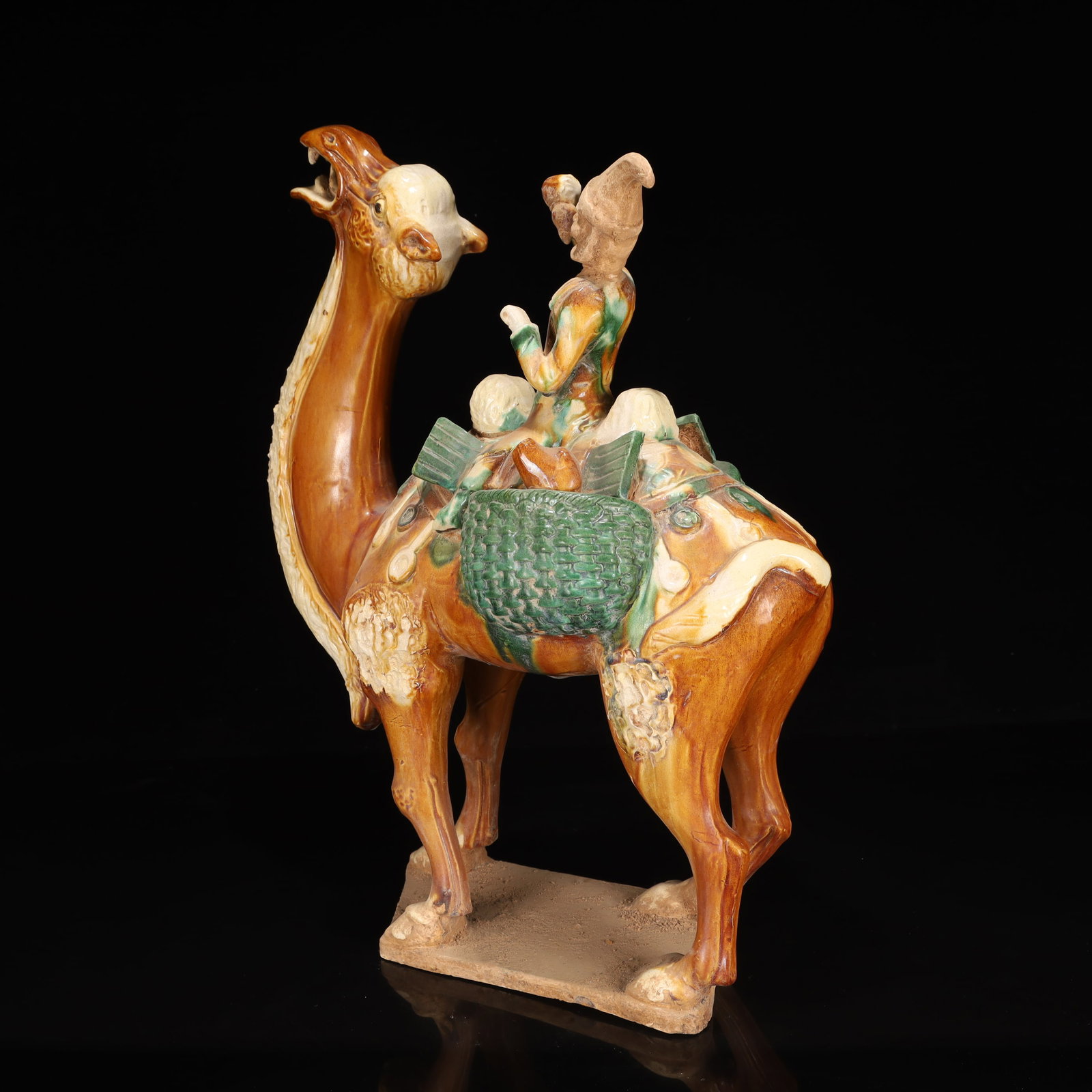 A Rare Tang Tri-Color Glazed Pottery Figure Riding Camel Ornament - 9
