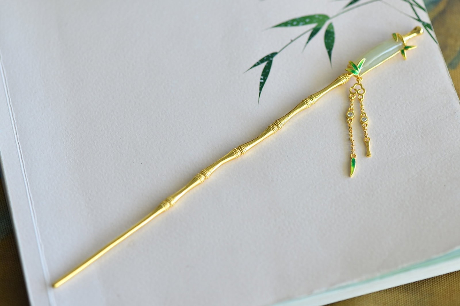An Exquisite Sterling Silver-Gold Plated Inlaid White Jade Enamel Hairpin - 4