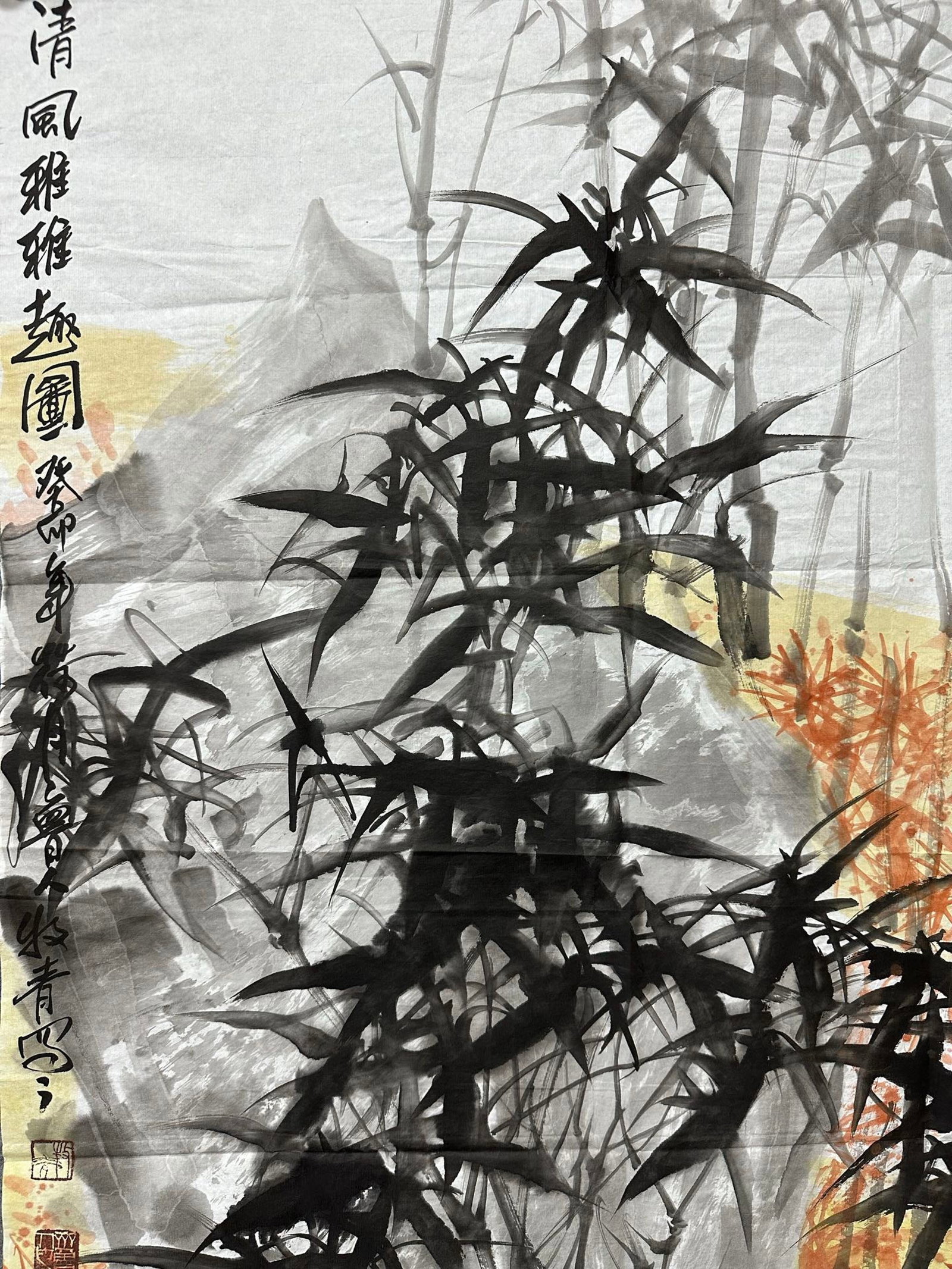 A Chinese Ink Painting of Bamboo and Bird on Paper,Li Xiyong - 3