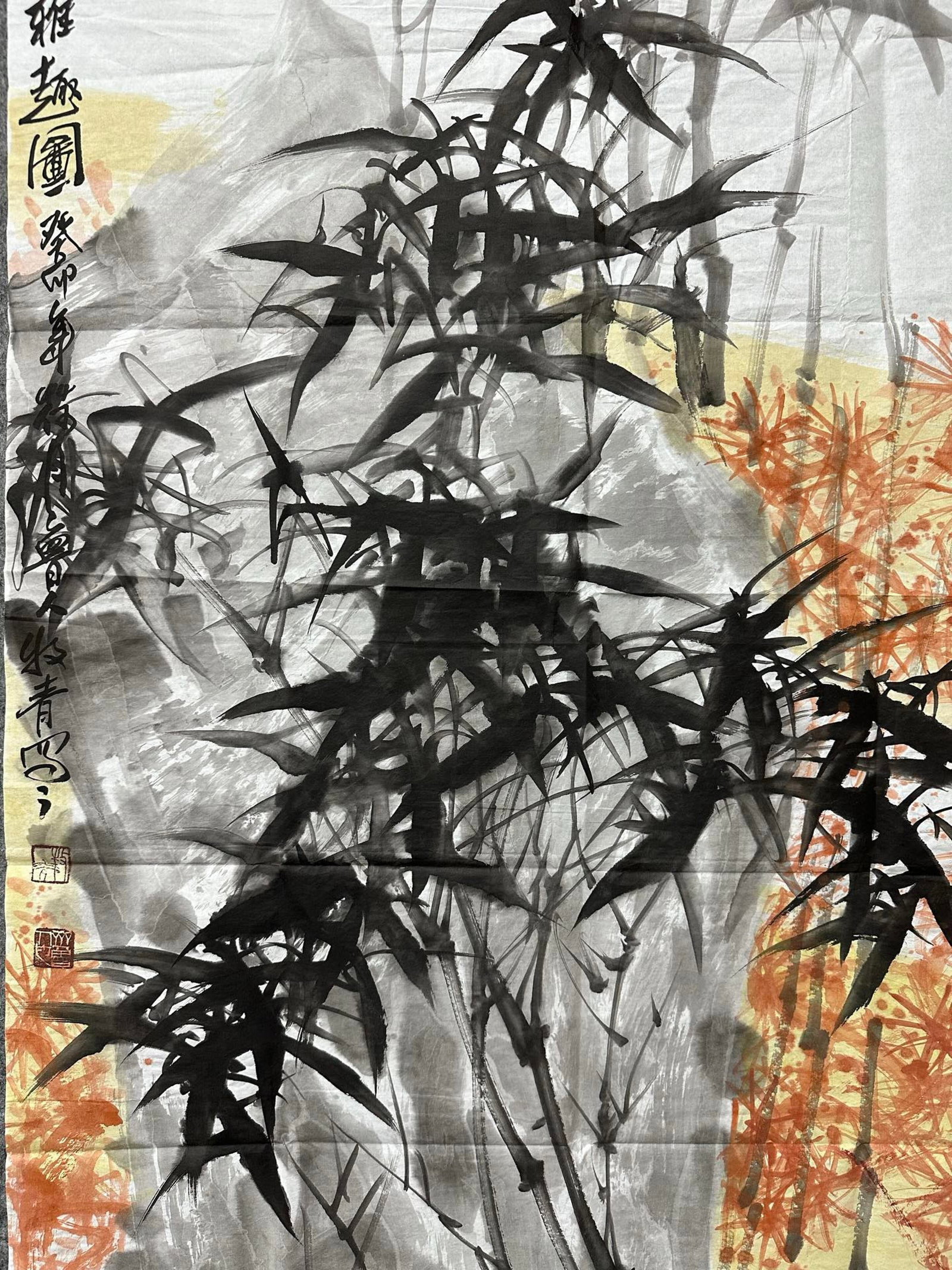 A Chinese Ink Painting of Bamboo and Bird on Paper,Li Xiyong - 5