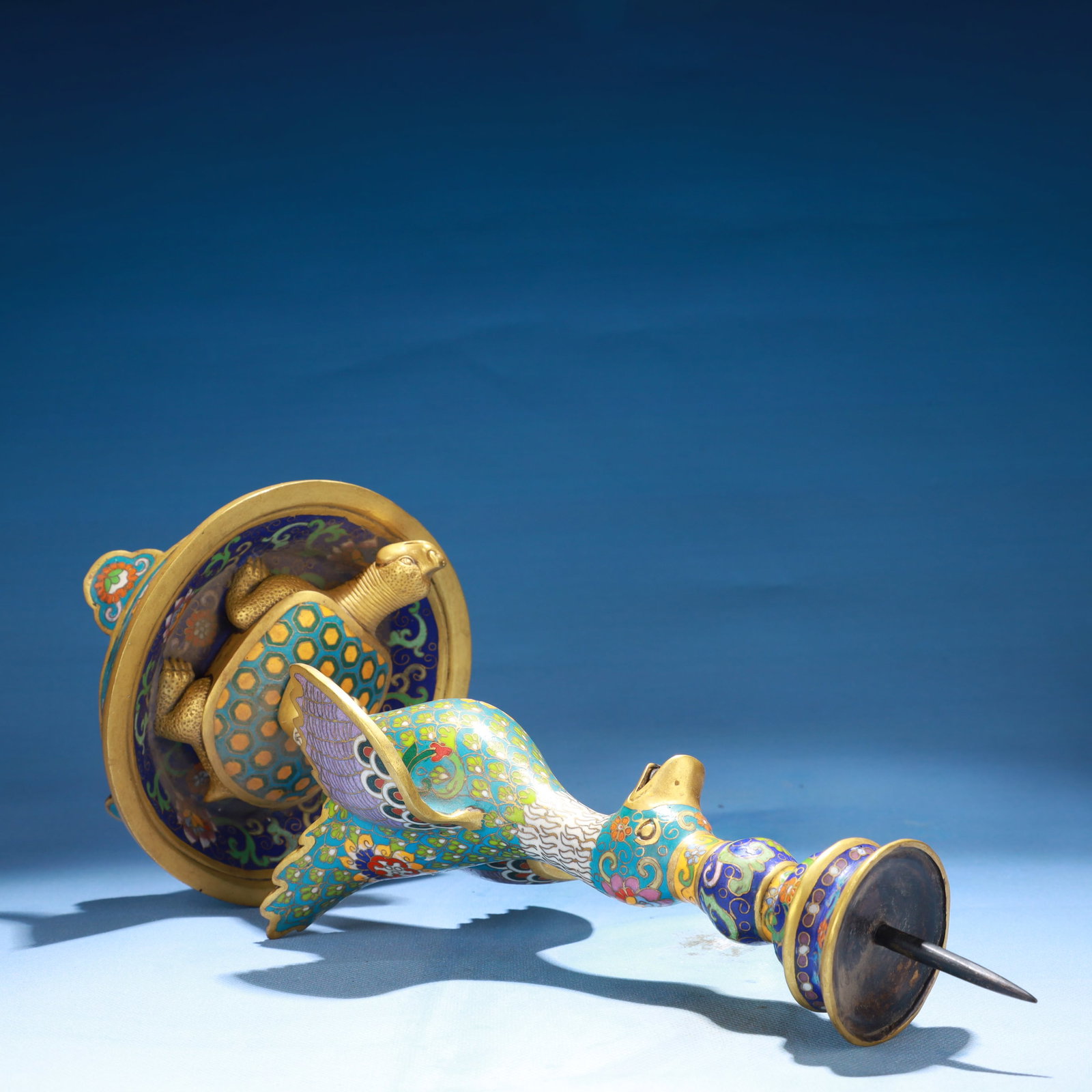 A Pair of Exquisite Cloisonne Flower Pattern Bird Candlesticks - 10