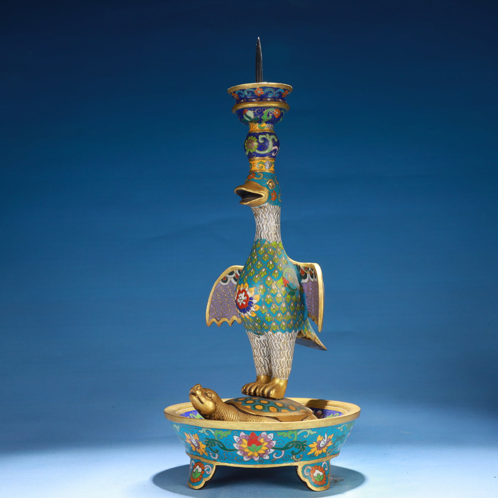 A Pair of Exquisite Cloisonne Flower Pattern Bird Candlesticks - 2