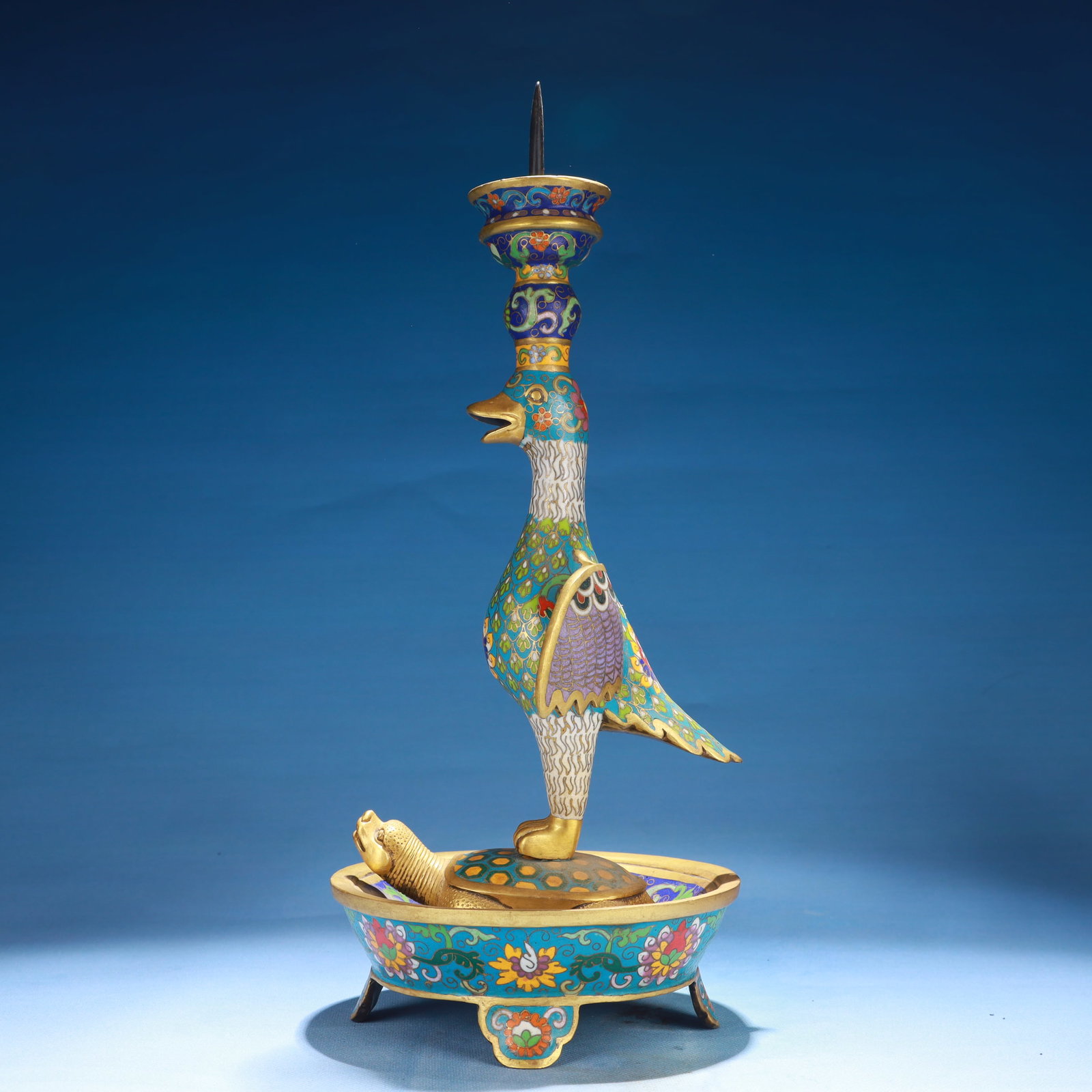 A Pair of Exquisite Cloisonne Flower Pattern Bird Candlesticks - 3