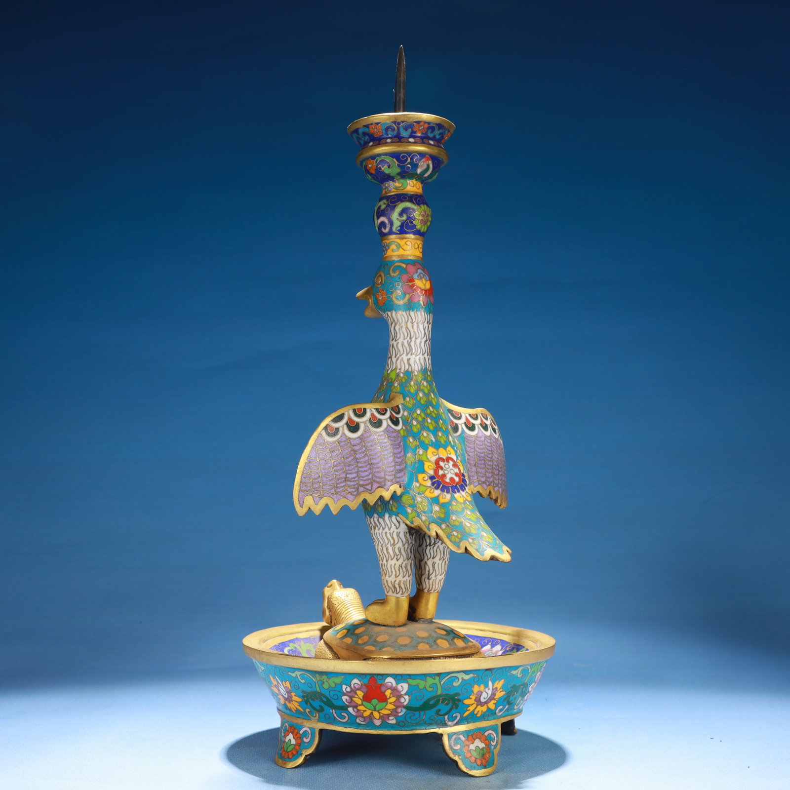 A Pair of Exquisite Cloisonne Flower Pattern Bird Candlesticks - 6