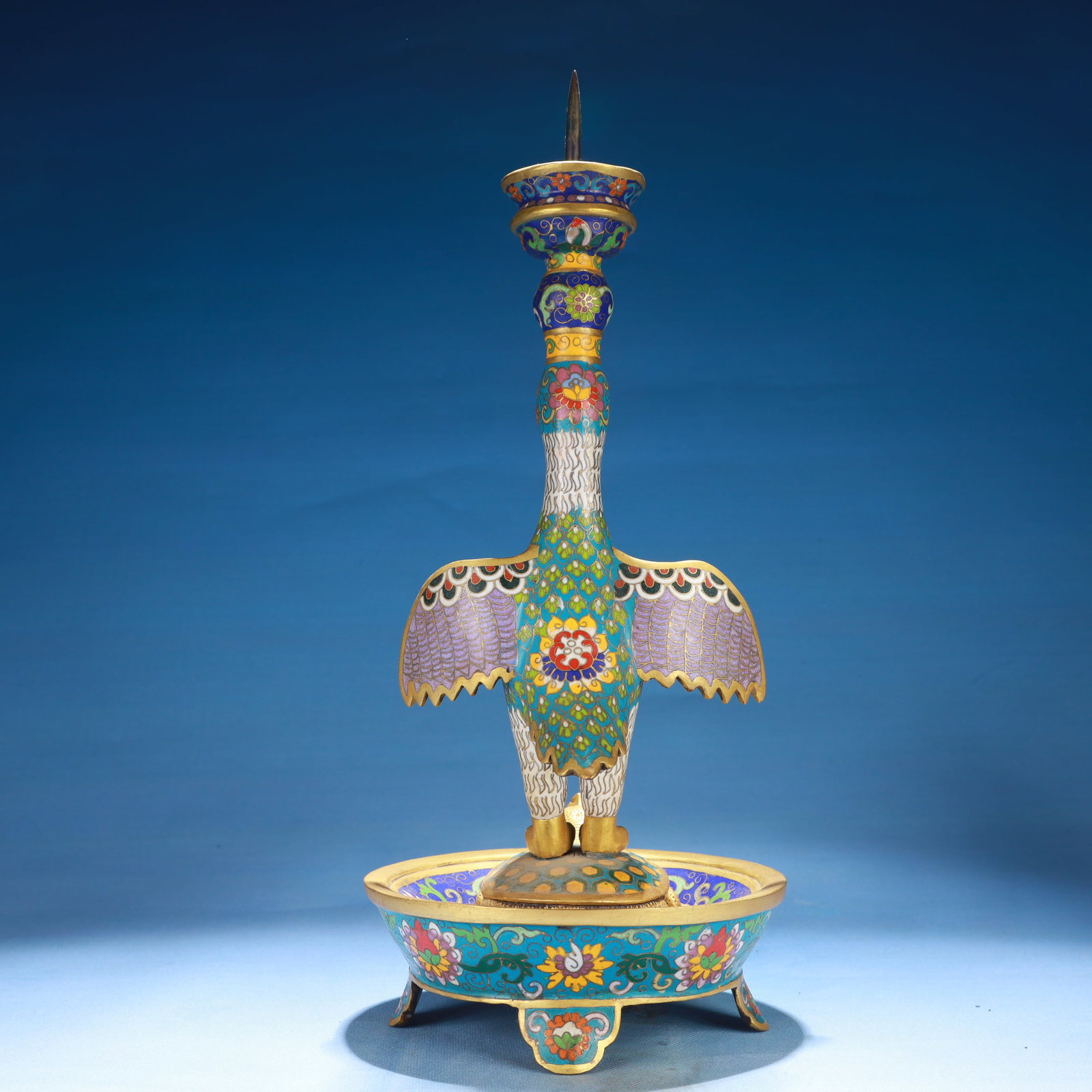 A Pair of Exquisite Cloisonne Flower Pattern Bird Candlesticks - 7