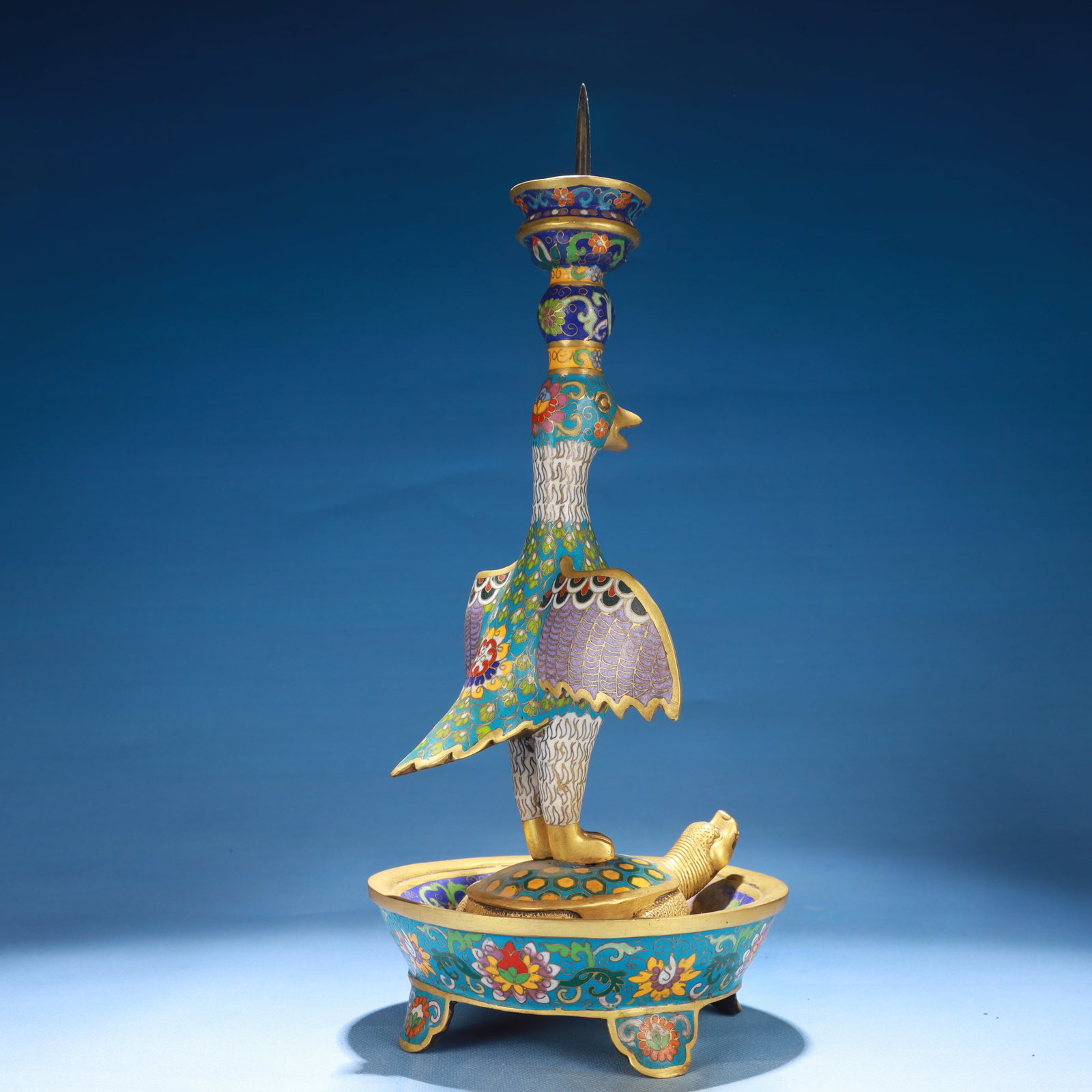 A Pair of Exquisite Cloisonne Flower Pattern Bird Candlesticks - 8