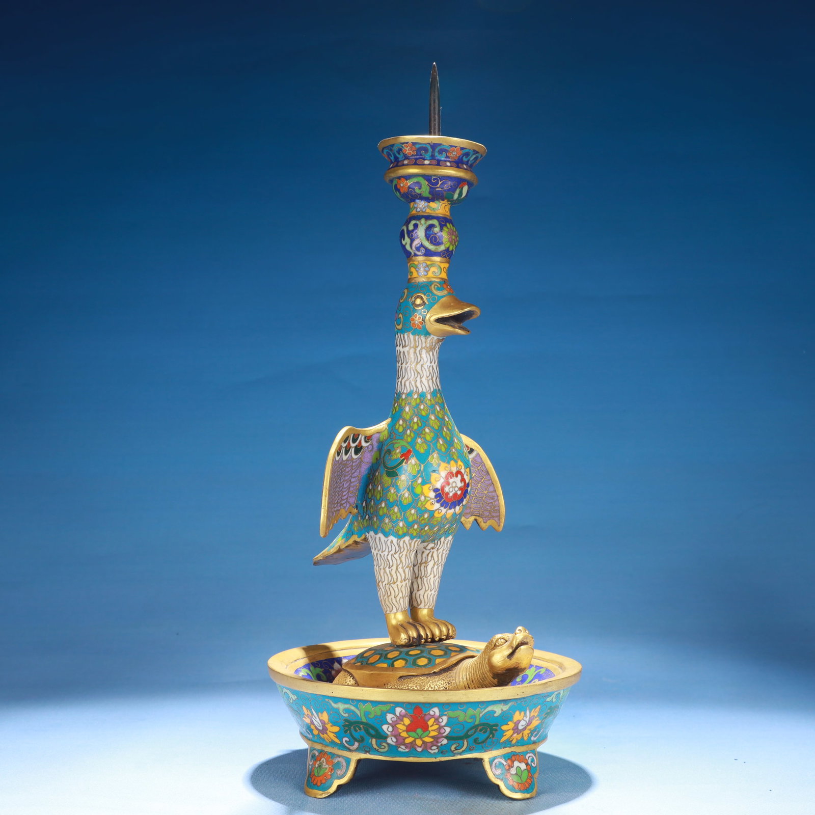 A Pair of Exquisite Cloisonne Flower Pattern Bird Candlesticks - 9