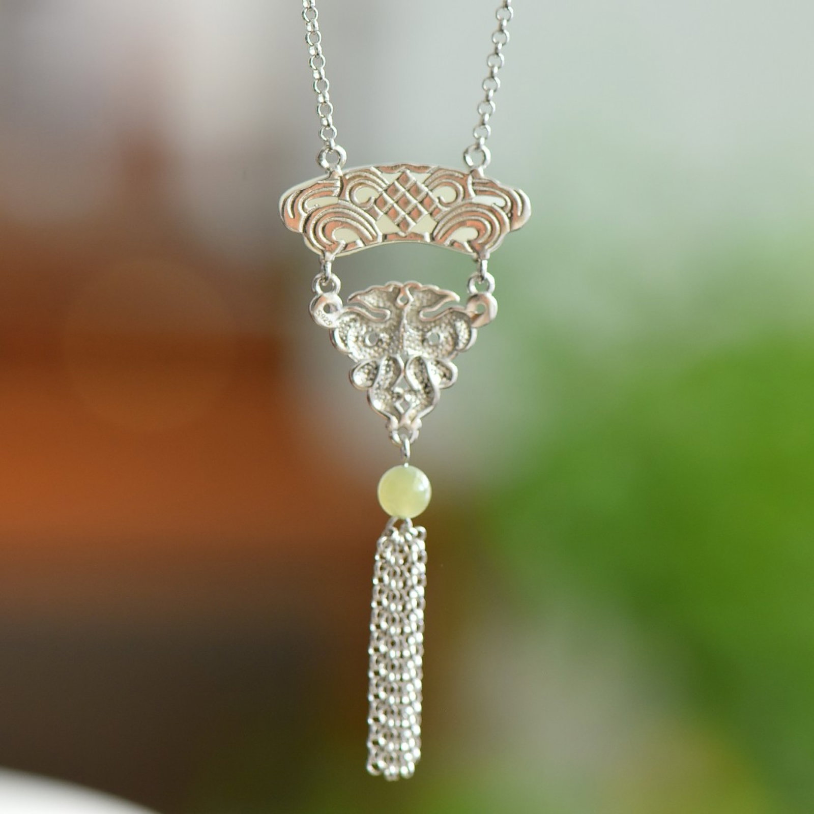 An Exquisite Sterling Silver Inlaid White Jade Pendant - 5