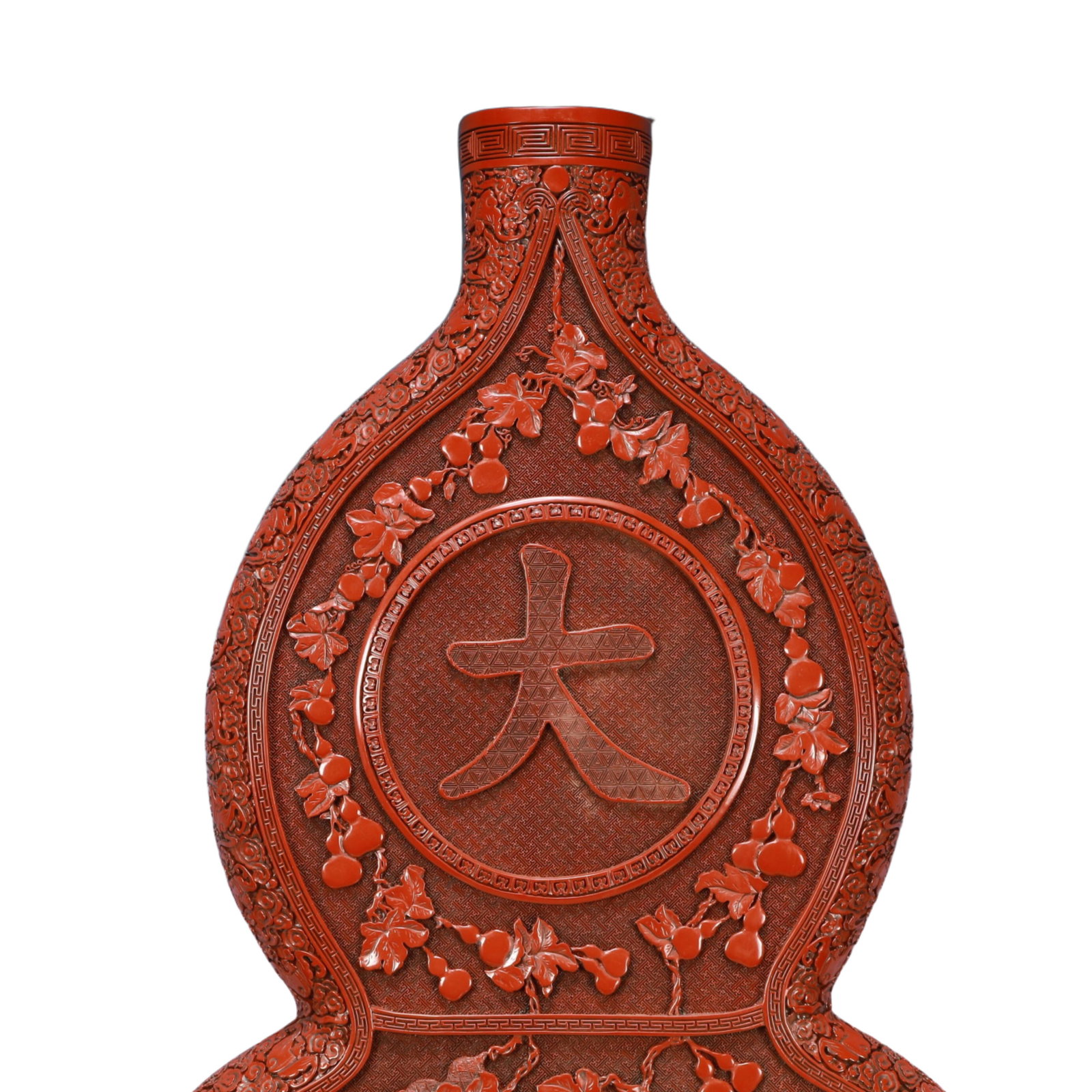 A Pair of Huge Carved Red Lacquer Gourd-Shaped Hanging Panels,with an Imperial Poem by Emperor Qi... - 8