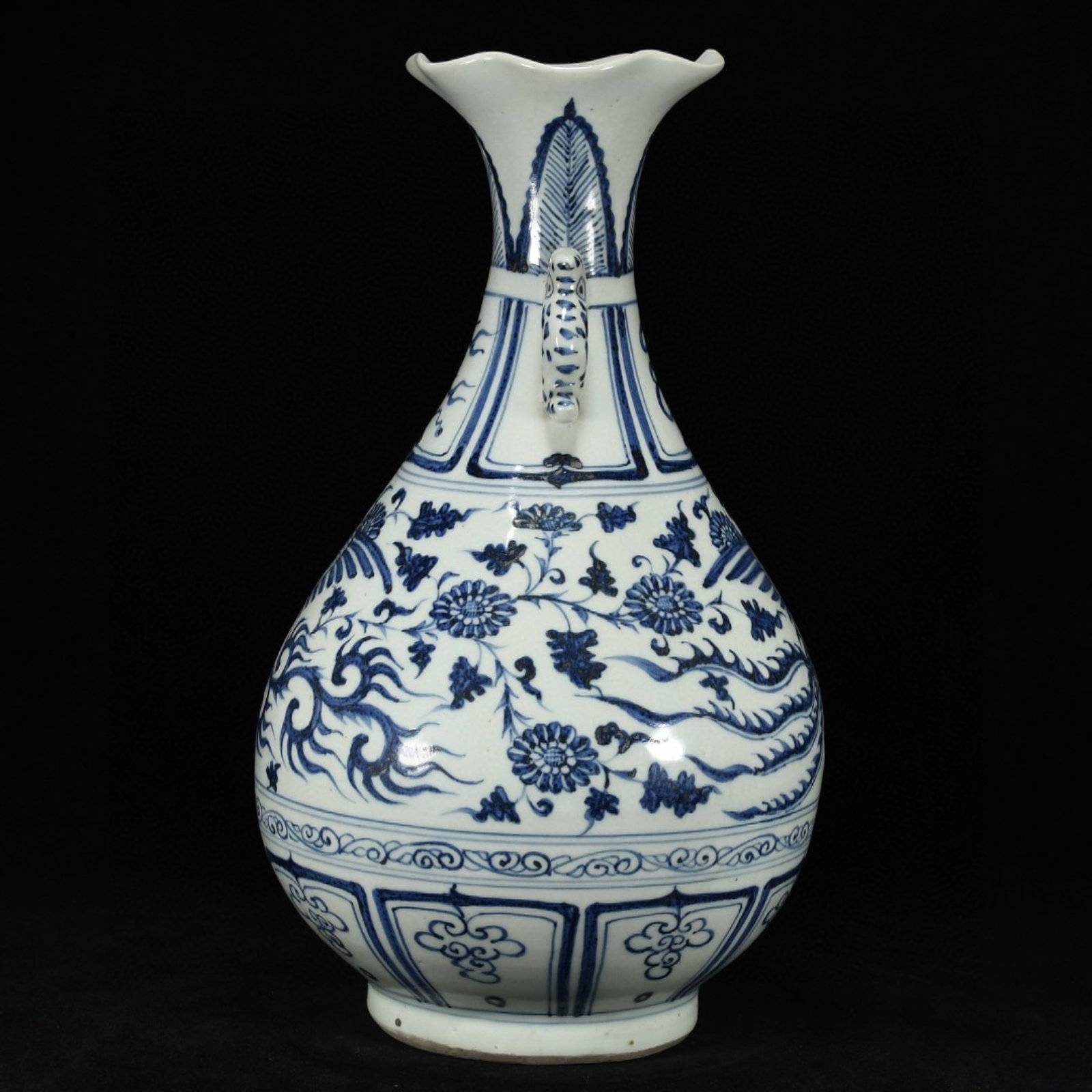 A Rare Blue and White Lotus and Phoenix Pattern Double-Ears Vase - 2