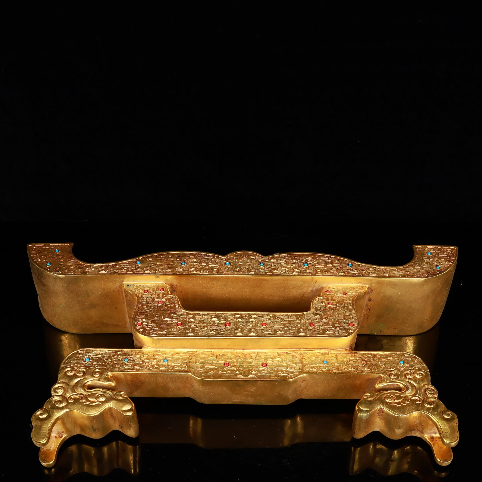 A Rare Gilt Bronze Dragon Pattern Sword,Inlaid Gems,With Base - 11