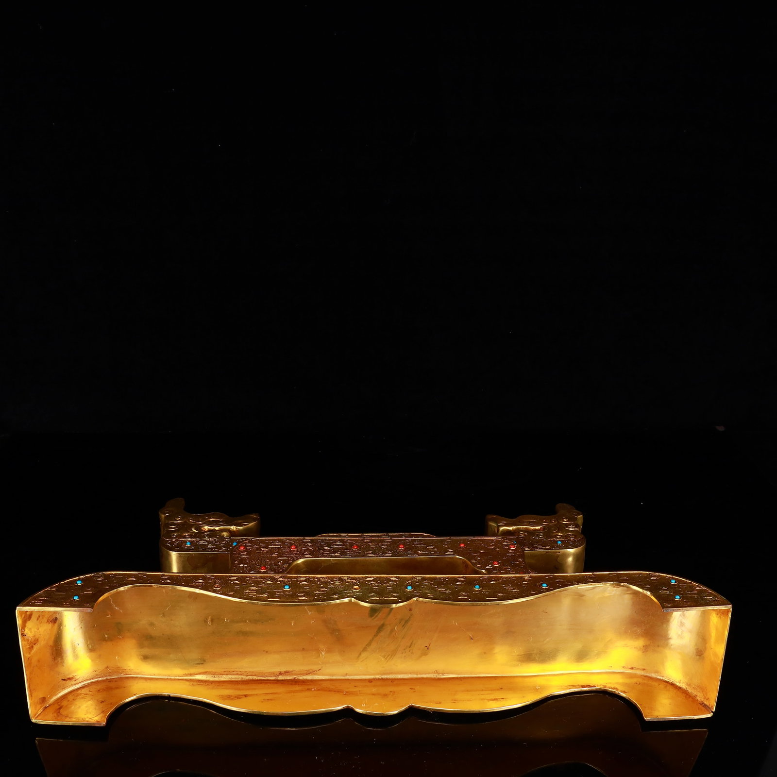 A Rare Gilt Bronze Dragon Pattern Sword,Inlaid Gems,With Base - 12