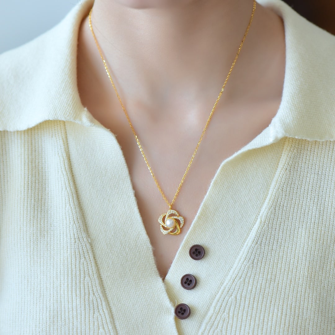 An Exquisite Sterling Silver-Gold Plated Inlaid White Jade Pendant - 5