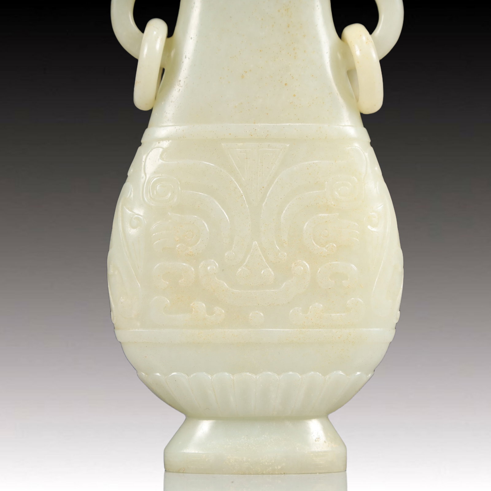 An Exquisite White Jade Beast-Face Pattern Dragon-Ears Bottle - 3