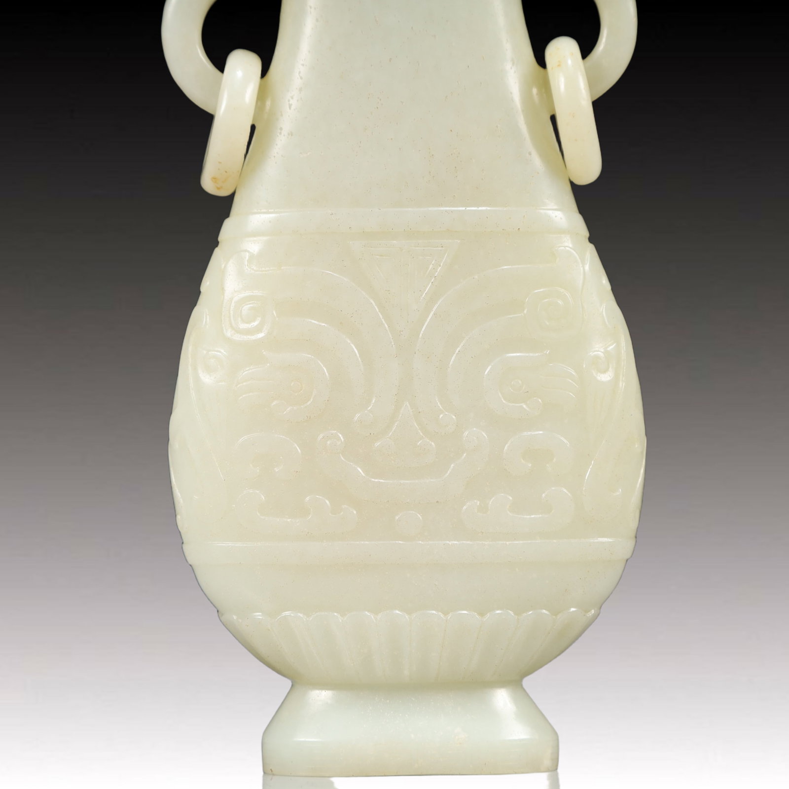 An Exquisite White Jade Beast-Face Pattern Dragon-Ears Bottle - 7