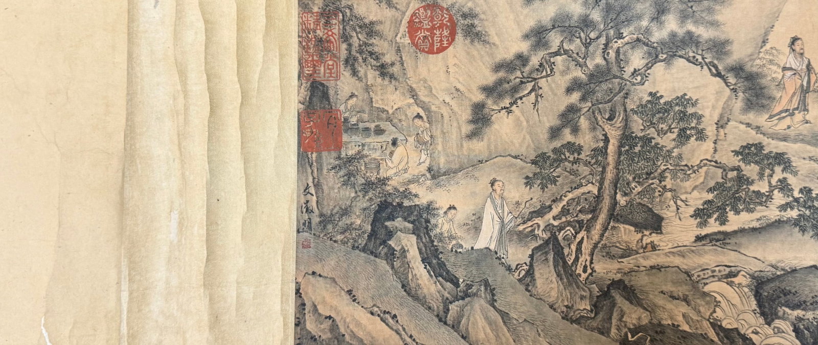 A Chinese Hand Scroll Ink Painting of Landscape and Figure on Paper, Wen Zhengming - 11