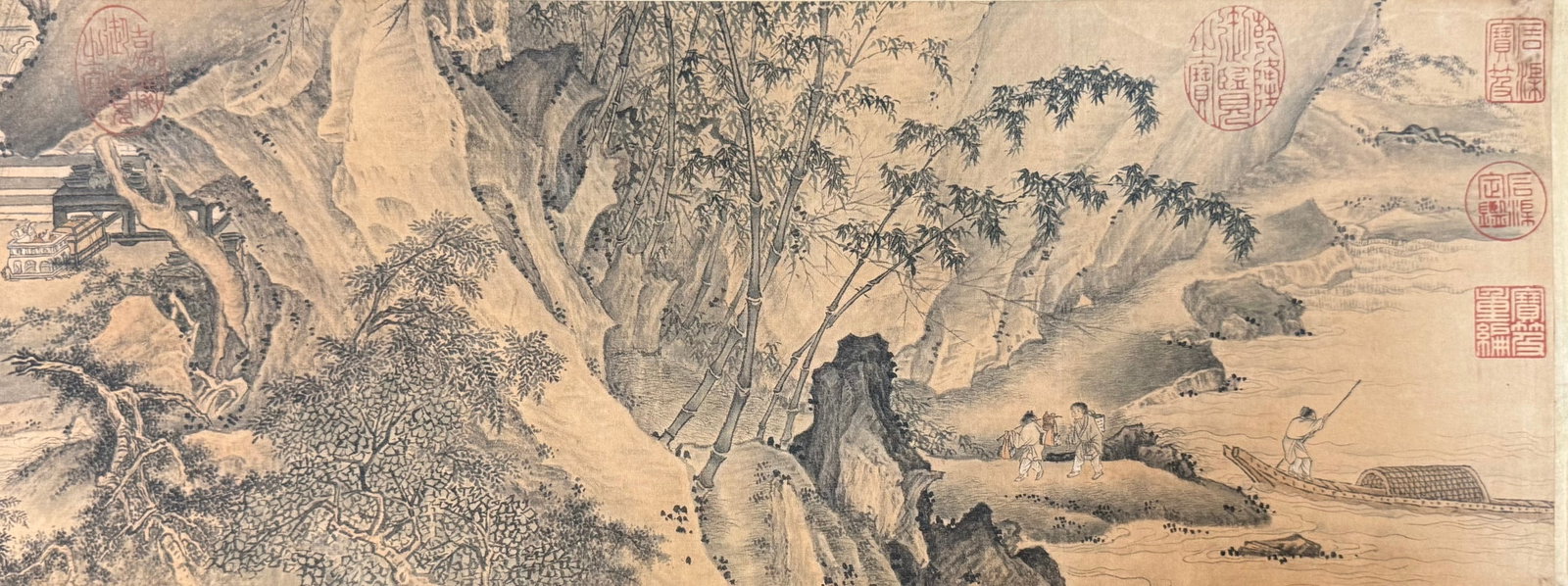 A Chinese Hand Scroll Ink Painting of Landscape and Figure on Paper, Wen Zhengming - 6