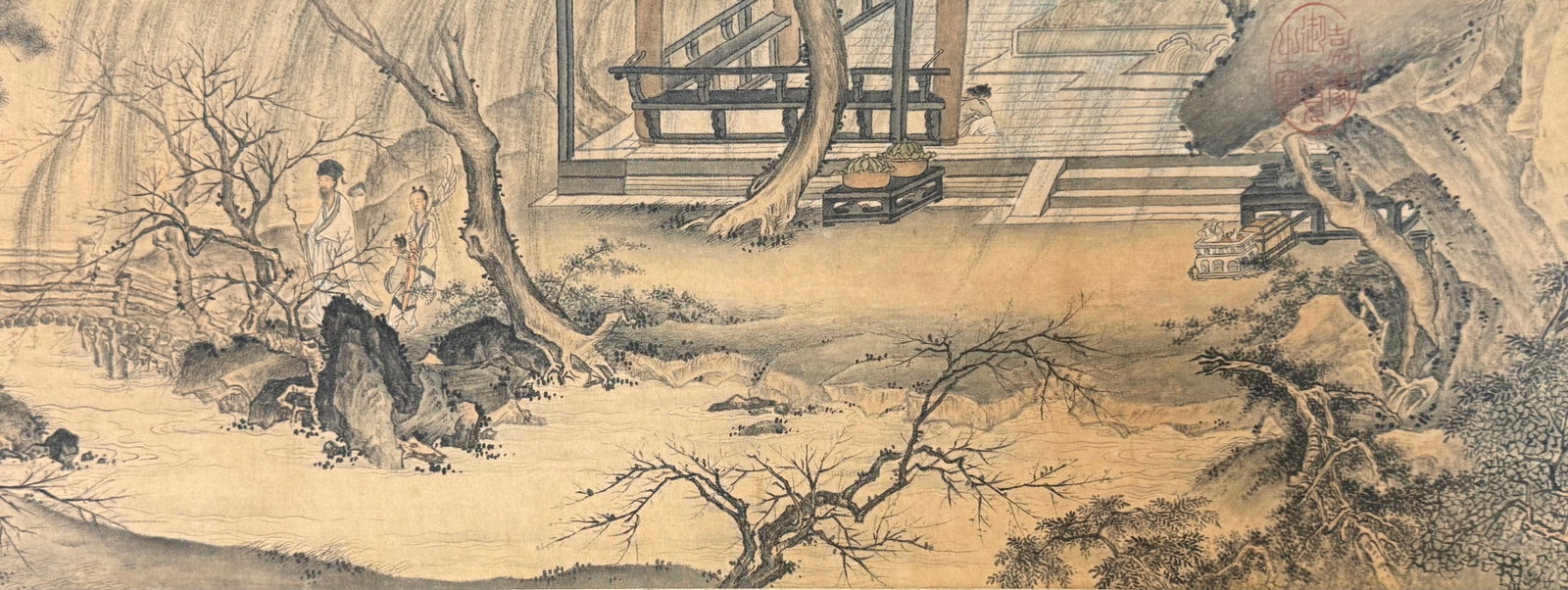A Chinese Hand Scroll Ink Painting of Landscape and Figure on Paper, Wen Zhengming - 7