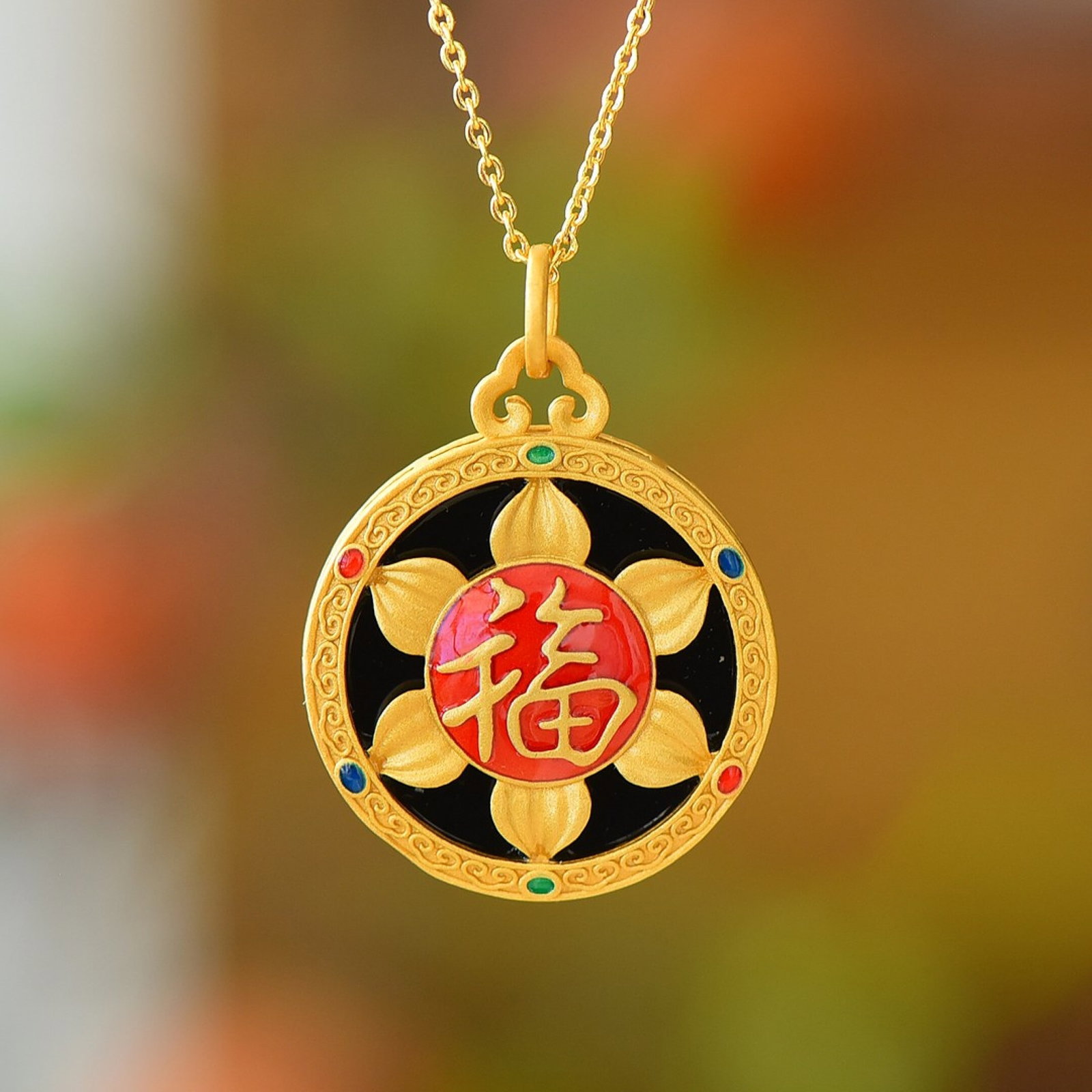 An Exquisite Sterling Silver-Gold Plated Inlaid Black Jade Pendant - 2
