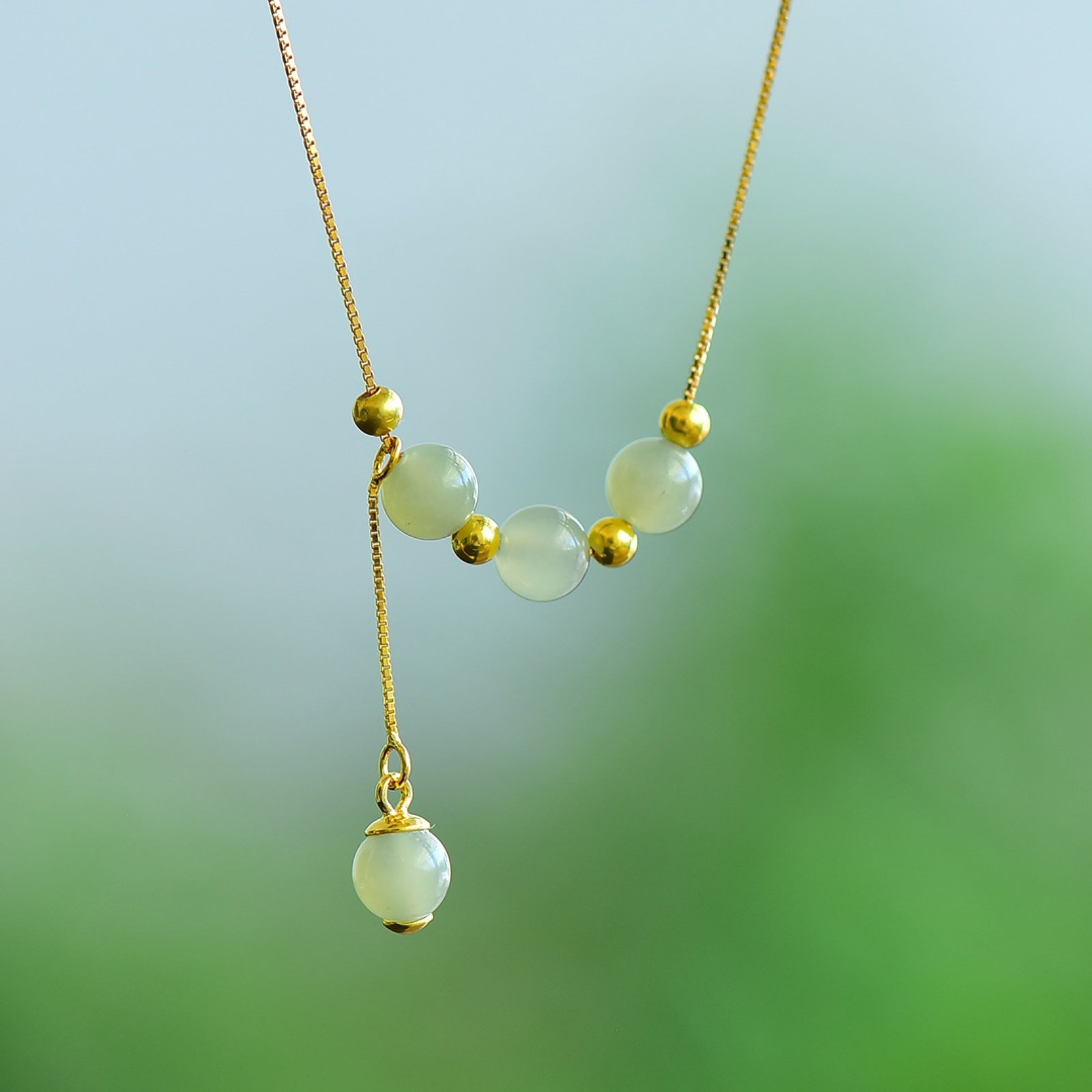An Exquisite Sterling Silver-Gold Plated Inlaid Greenish Jade Pendant - 2