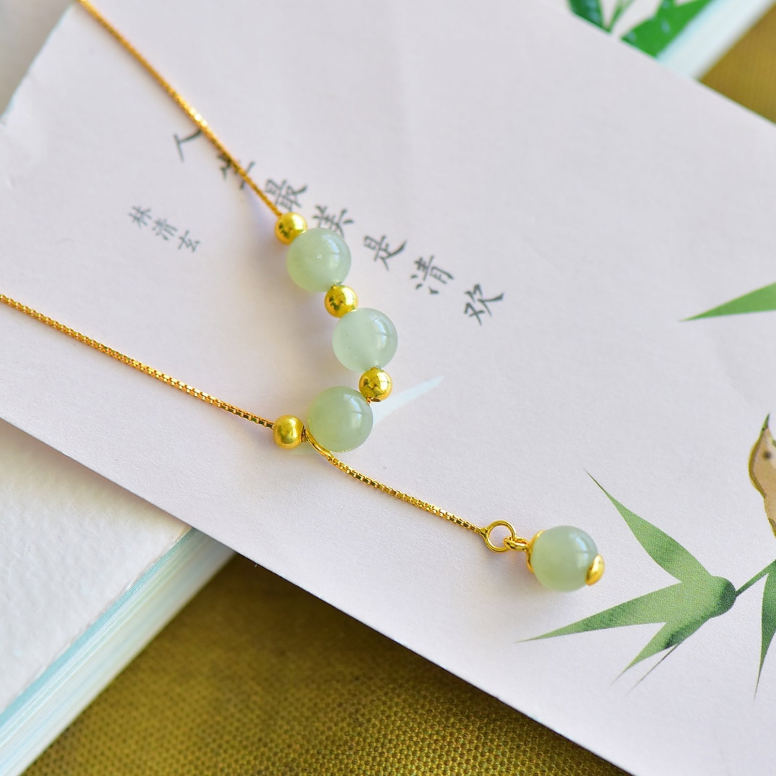 An Exquisite Sterling Silver-Gold Plated Inlaid Greenish Jade Pendant - 5