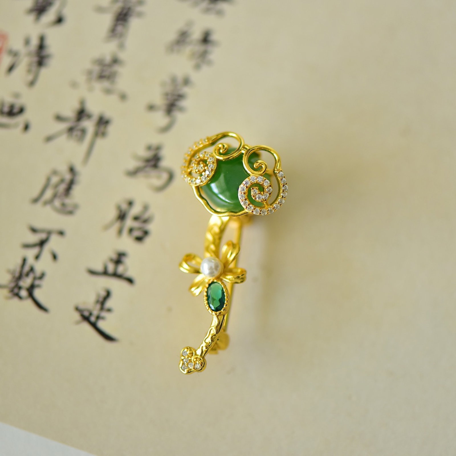 An Exquisite Sterling Silver-Gold Plated Inlaid Jasper Brooch,Inlaid Diamond - 3
