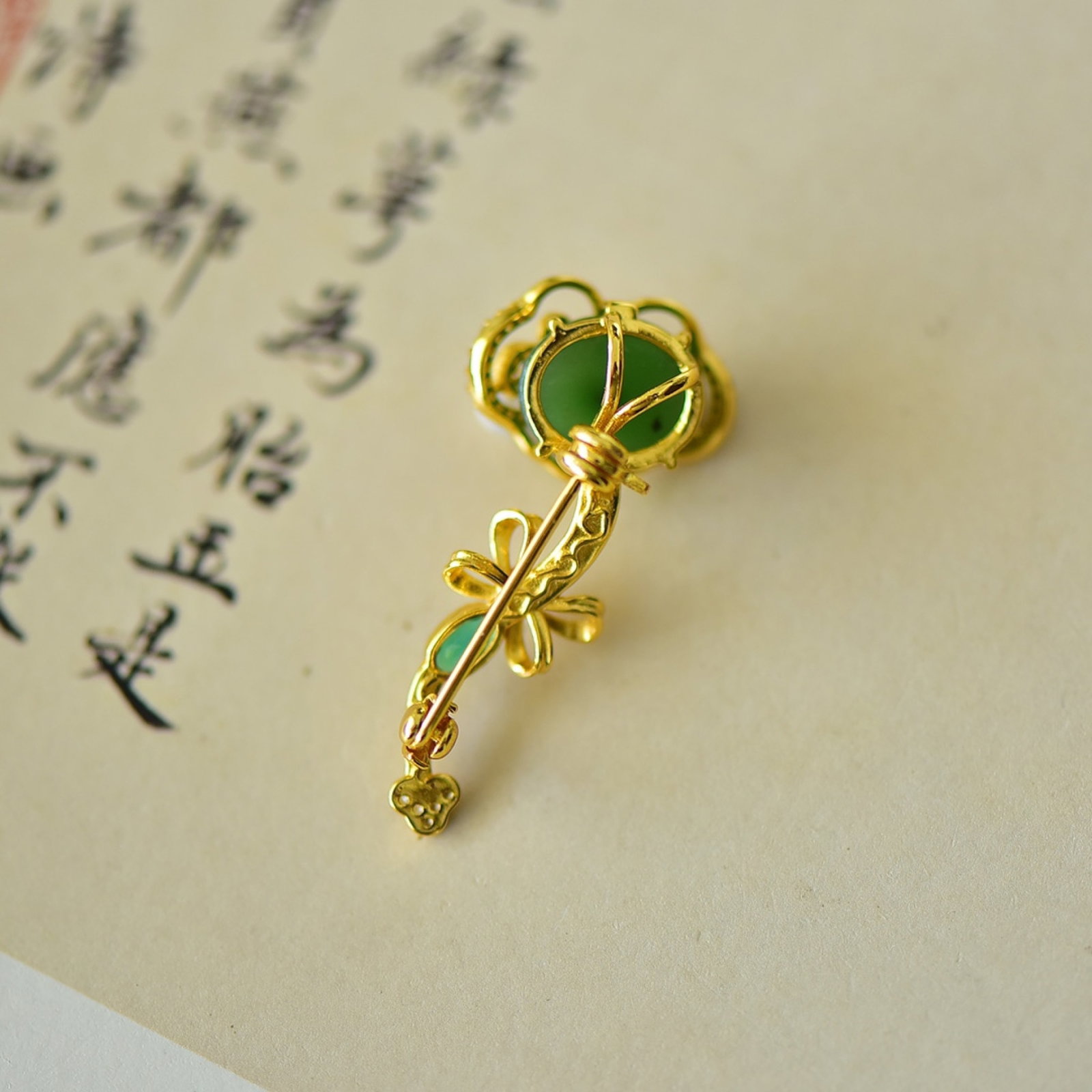 An Exquisite Sterling Silver-Gold Plated Inlaid Jasper Brooch,Inlaid Diamond - 5